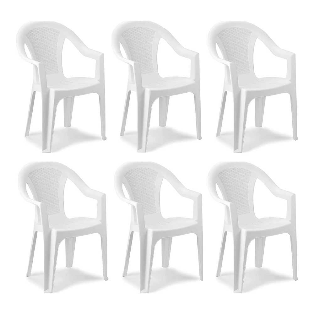 Progarden 6 Sedie Ischia In Plastica Con Schienale Effetto Rattan Colore Bianco 54X56X81H Cm