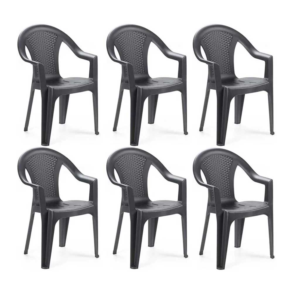 Progarden 6 Sedie Ischia In Plastica Con Schienale Effetto Rattan Colore Antracite 54X56X81H Cm