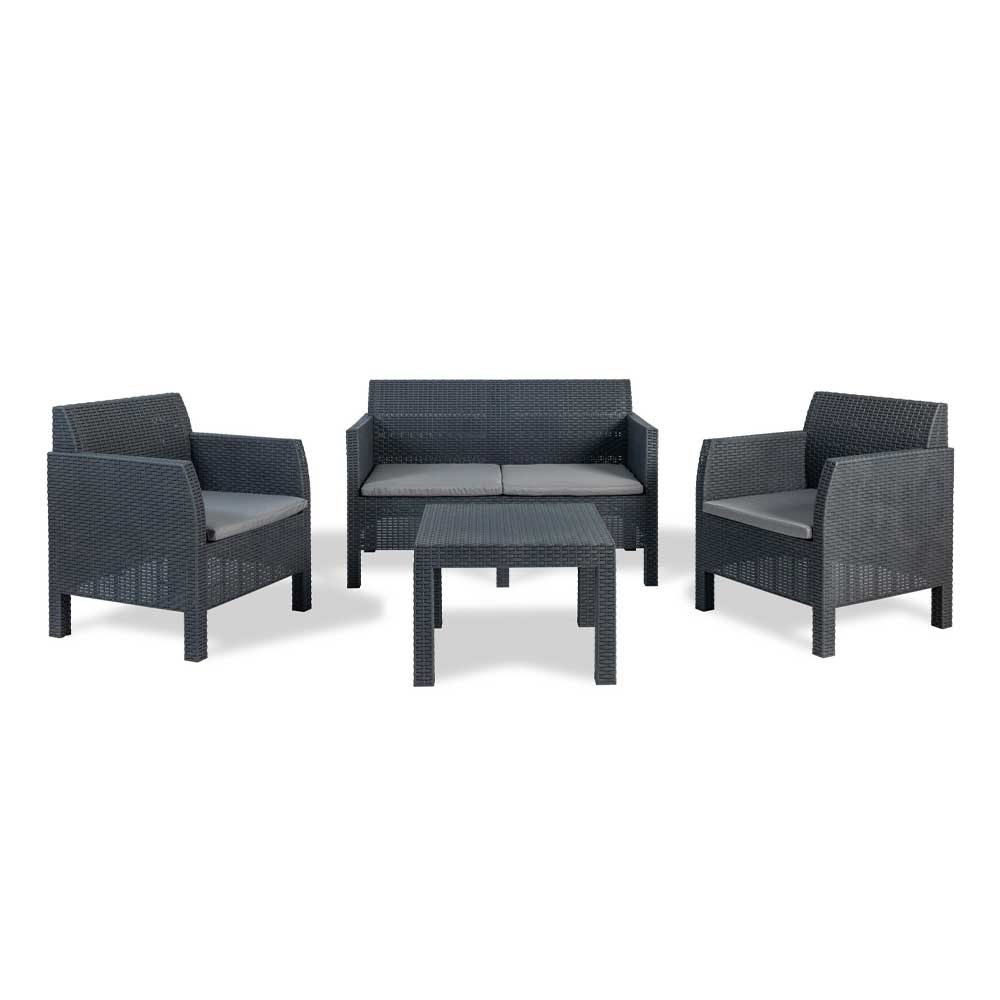 TooMax Set Divanetti Matilde 4 Posti In Plastica Effetto Rattan Colore Antracite