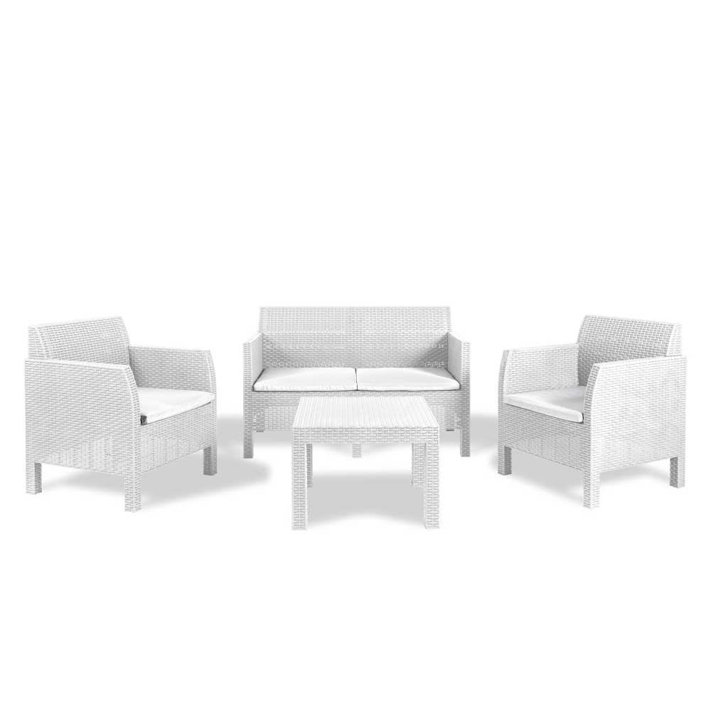TooMax Set Divanetti Matilde 4 Posti In Plastica Effetto Rattan Colore Bianco