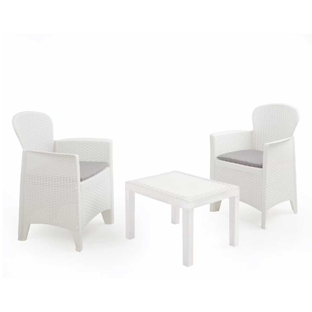 Progarden Set Poltrone Akita 2 Posti In Plastica Effetto Rattan Colore Bianco 