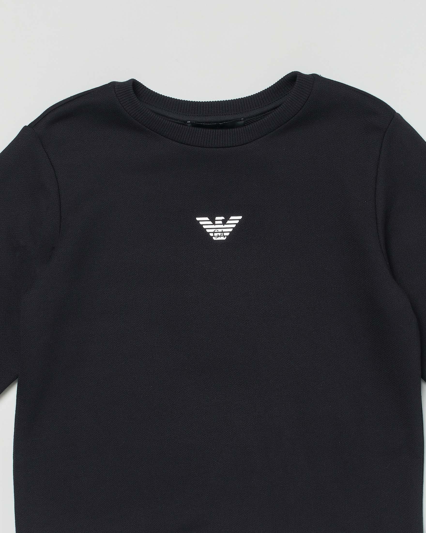 Felpa blu notte Emporio Armani Junior girocollo in misto modal e cotone con mini logo aquila stampato image