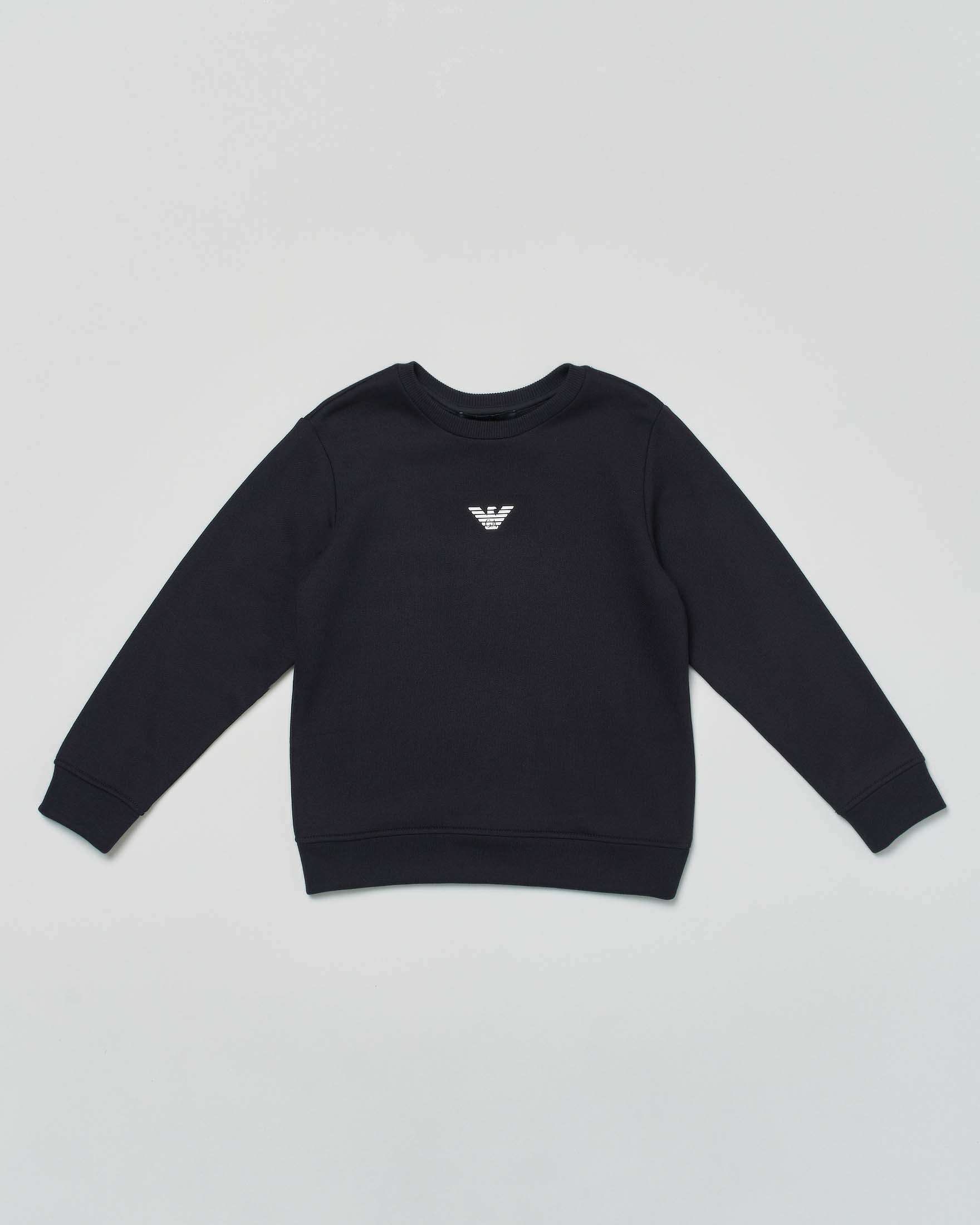 Felpa blu notte Junior girocollo in misto modal e cotone con mini logo aquila stampato
