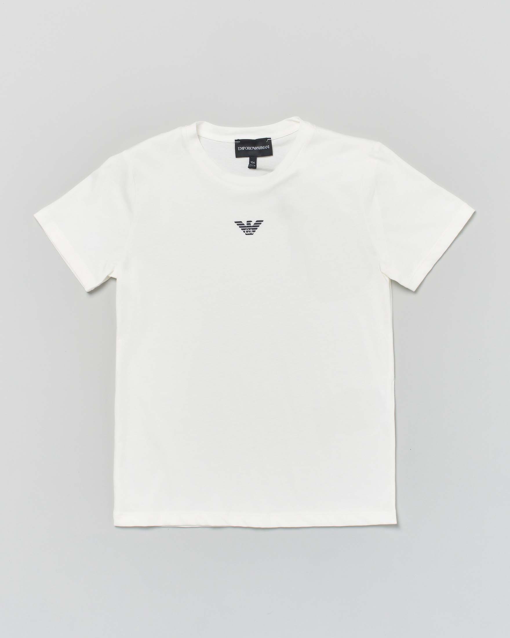 T-shirt bianca mezza manica Junior in puro cotone con mini logo aquila