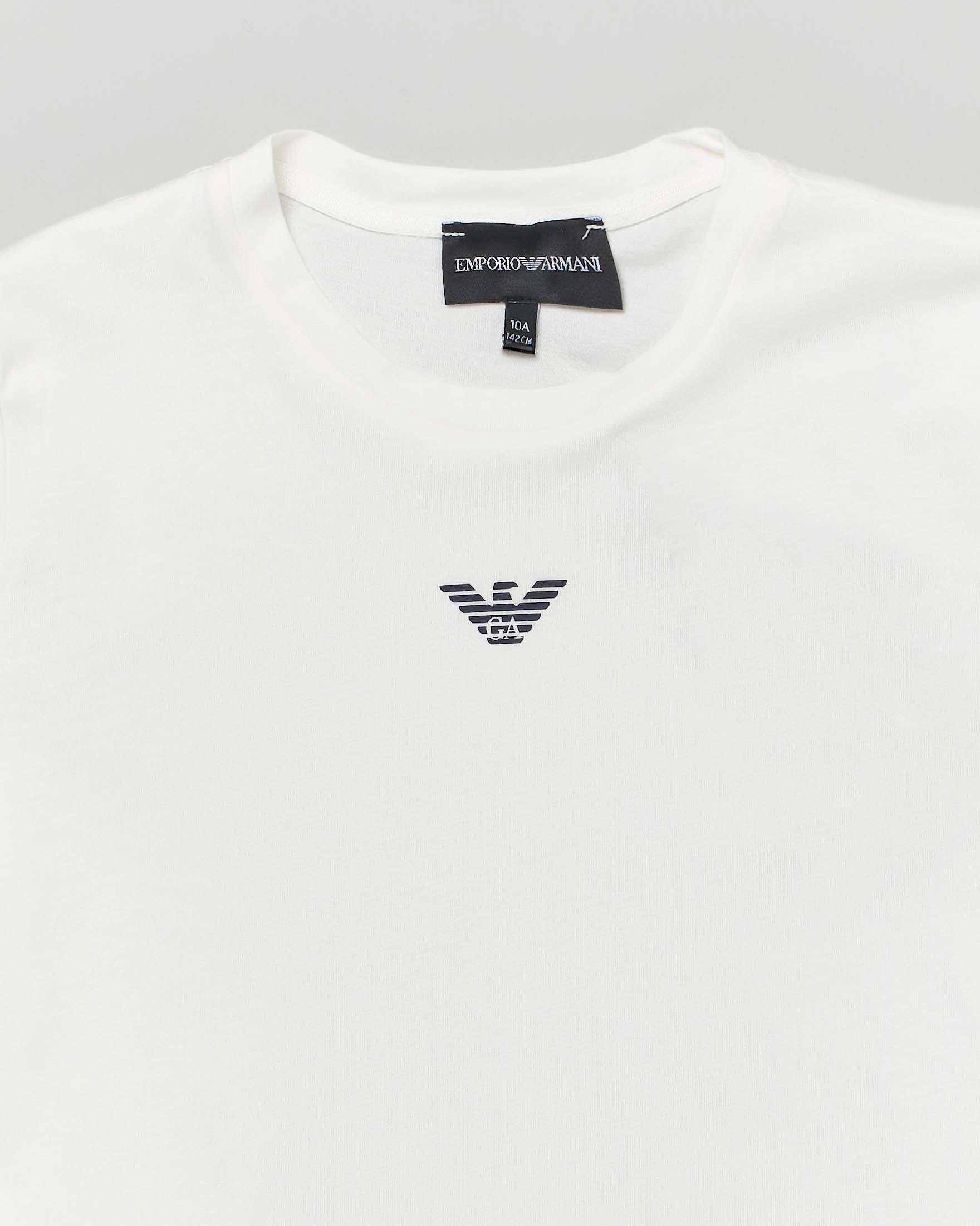 T-shirt bianca mezza manica Emporio Armani Junior in puro cotone con mini logo aquila image