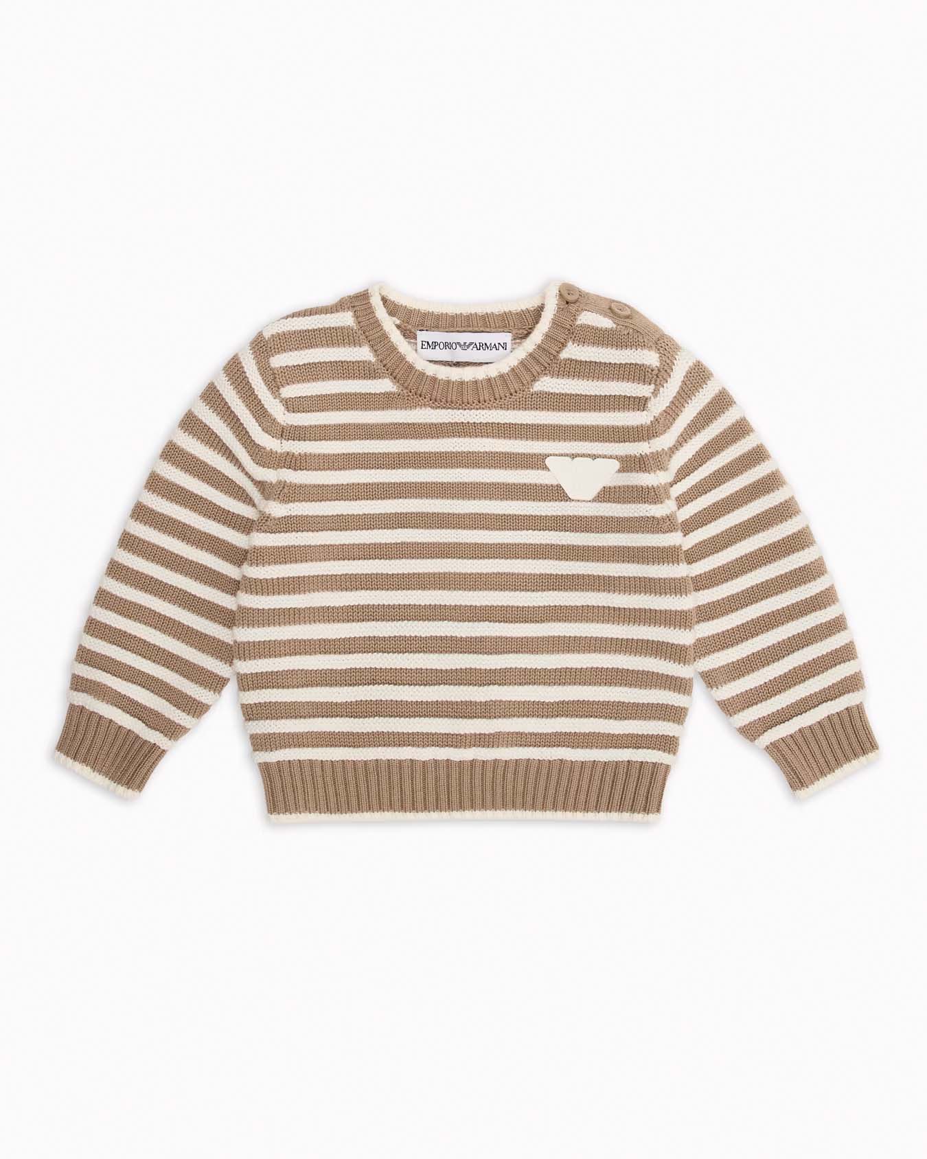 Maglioncino Emporio Armani Junior a righe beige e avorio in cotone