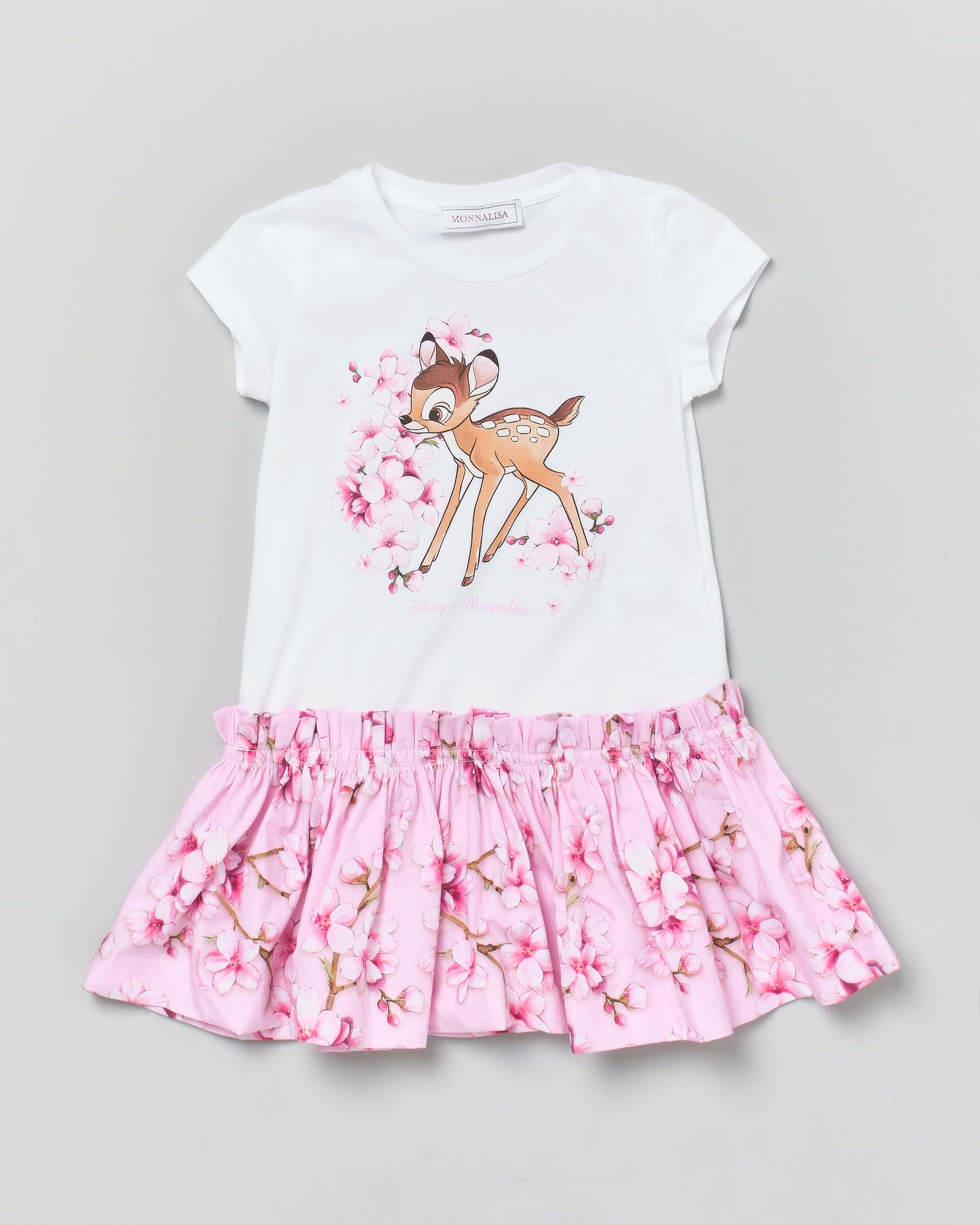 Abito rosa e bianco con stampa Bambi
