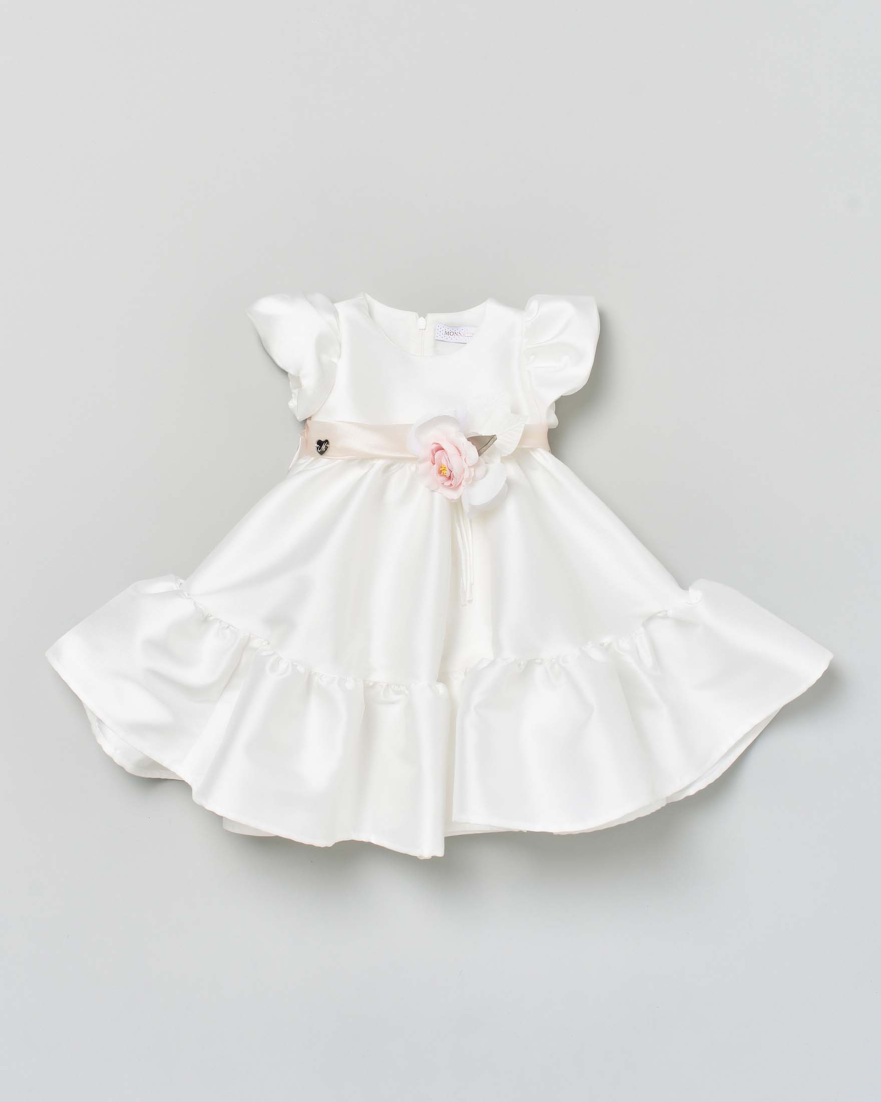 Abito da cerimonia in raso avorio con maxi fiocco