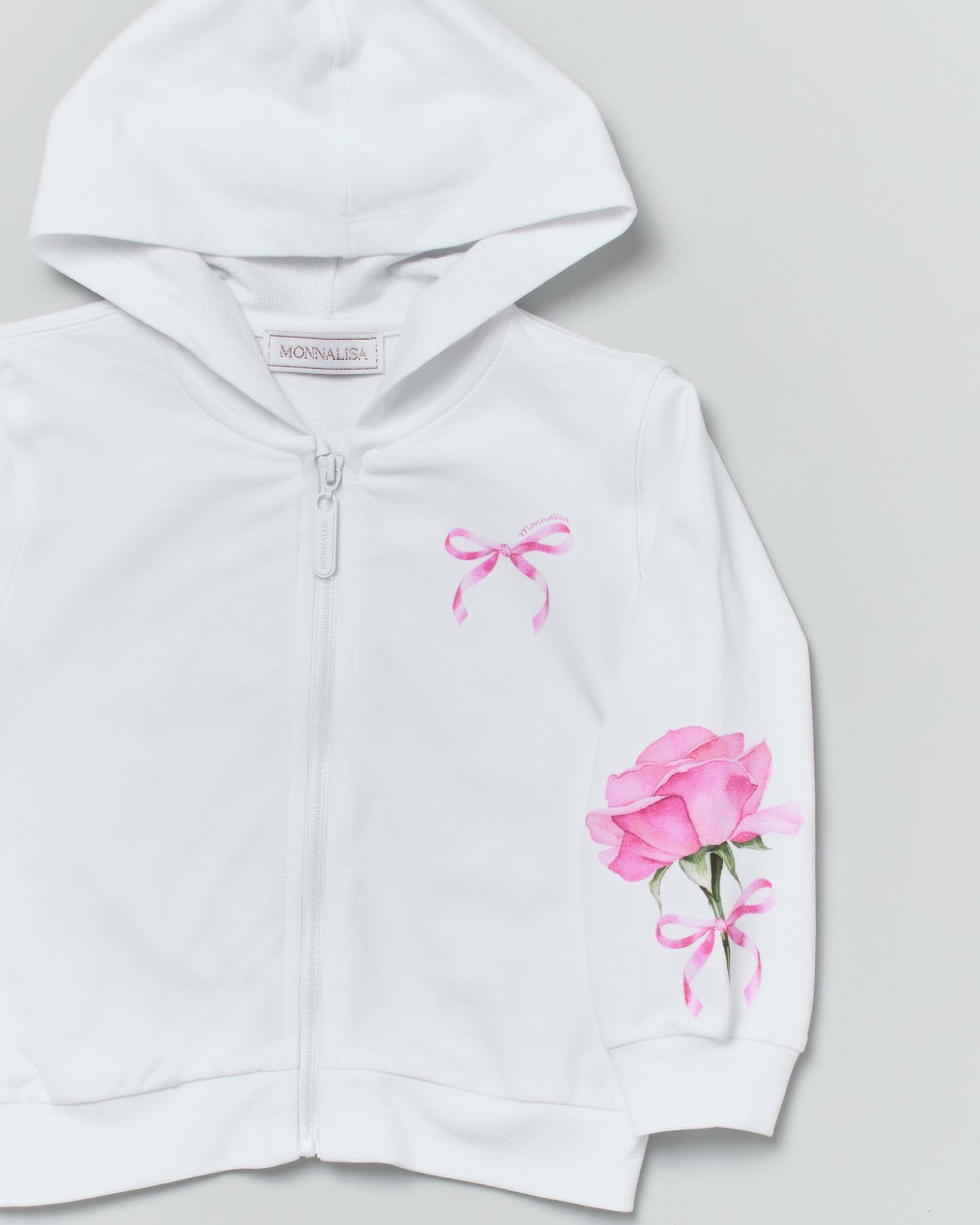 Felpa bianca Monnalisa con cappuccio e stampa rose image