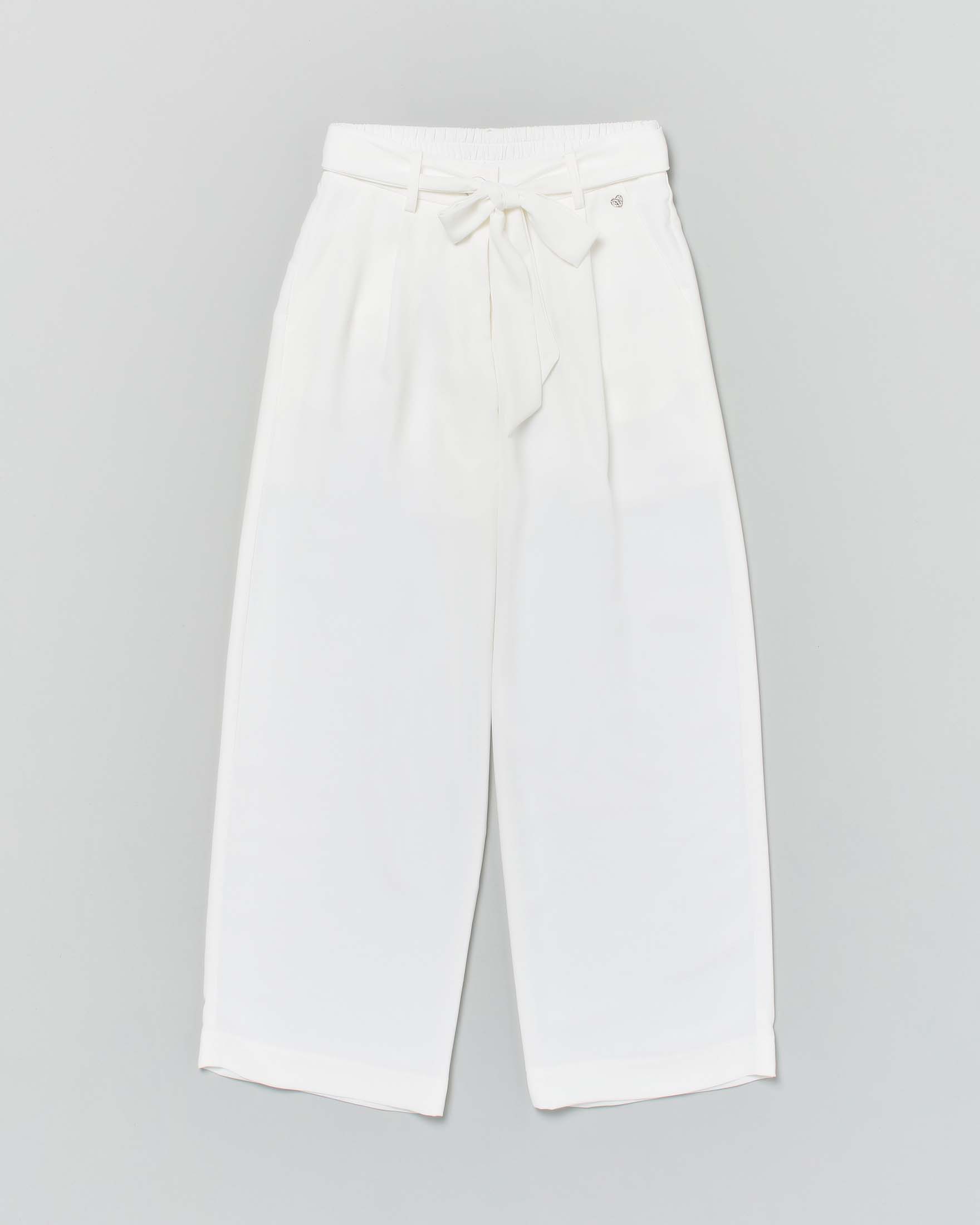 Pantalone palazzo bianco in cady con fiocco