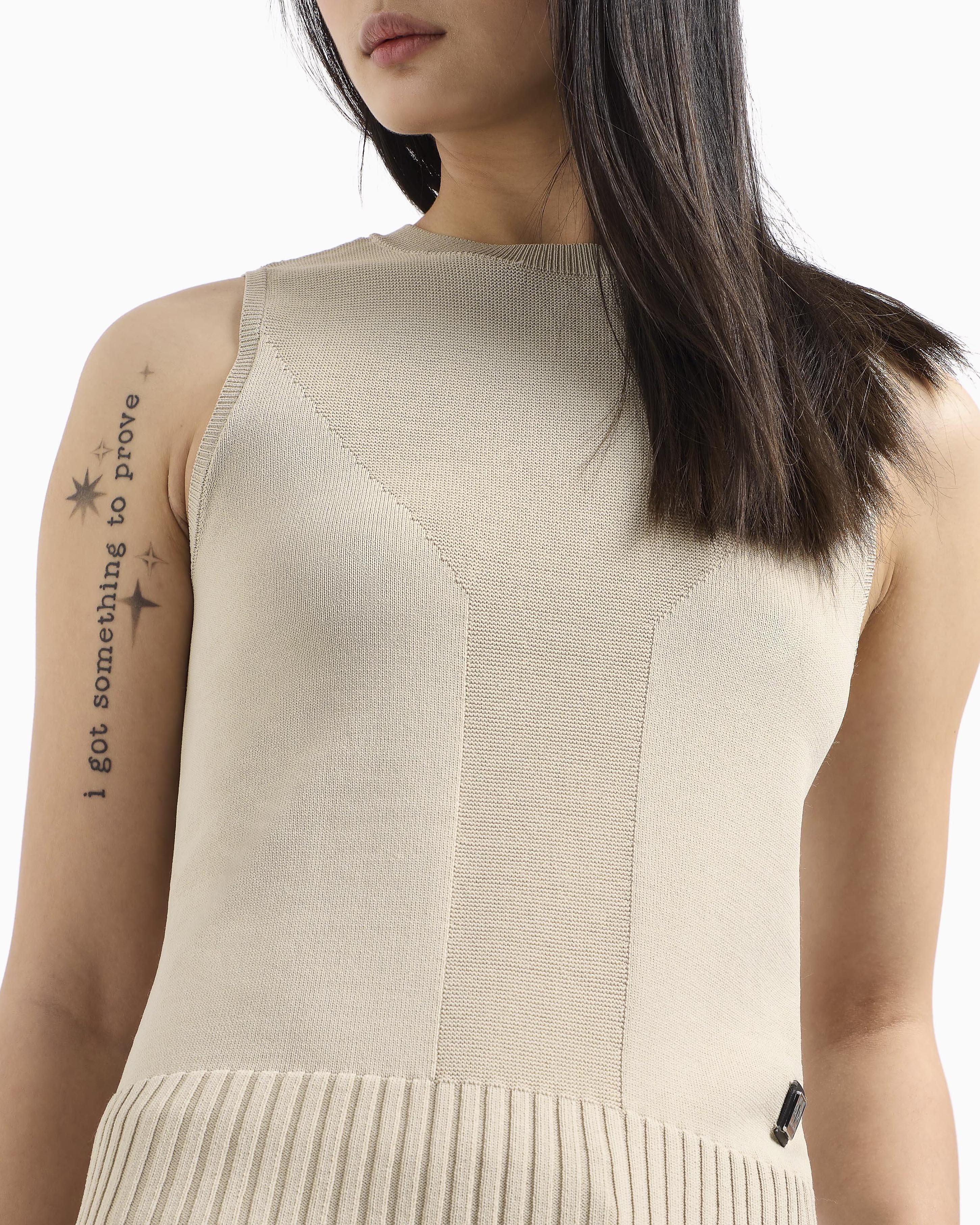 Maglia beige senza maniche in viscosa con inserto lavorato a punto Linz