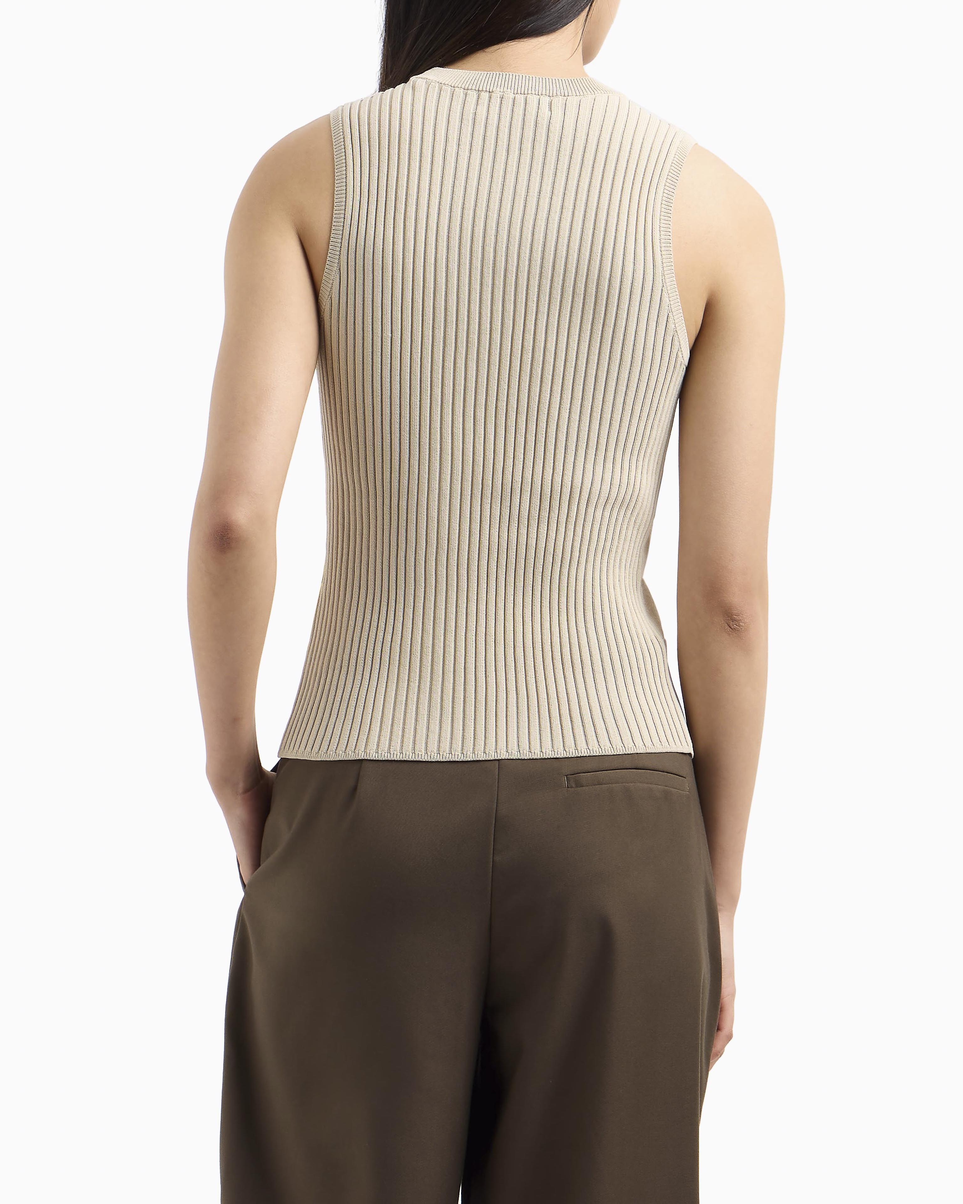 Maglia beige senza maniche in viscosa con inserto lavorato a punto Linz