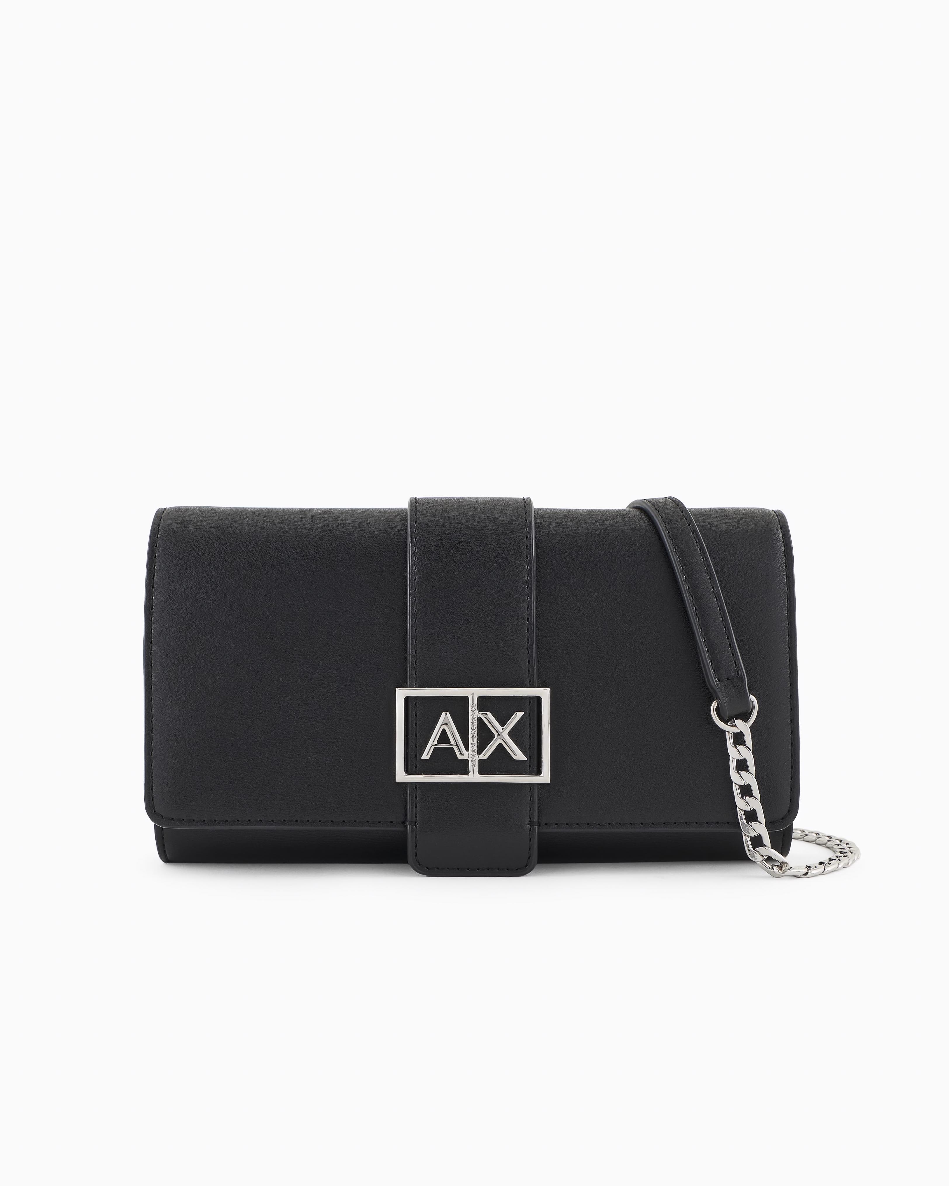 Borsa a tracolla piccola nera Armani Exchange in similpelle con triplo scomparto e chiusura a patta