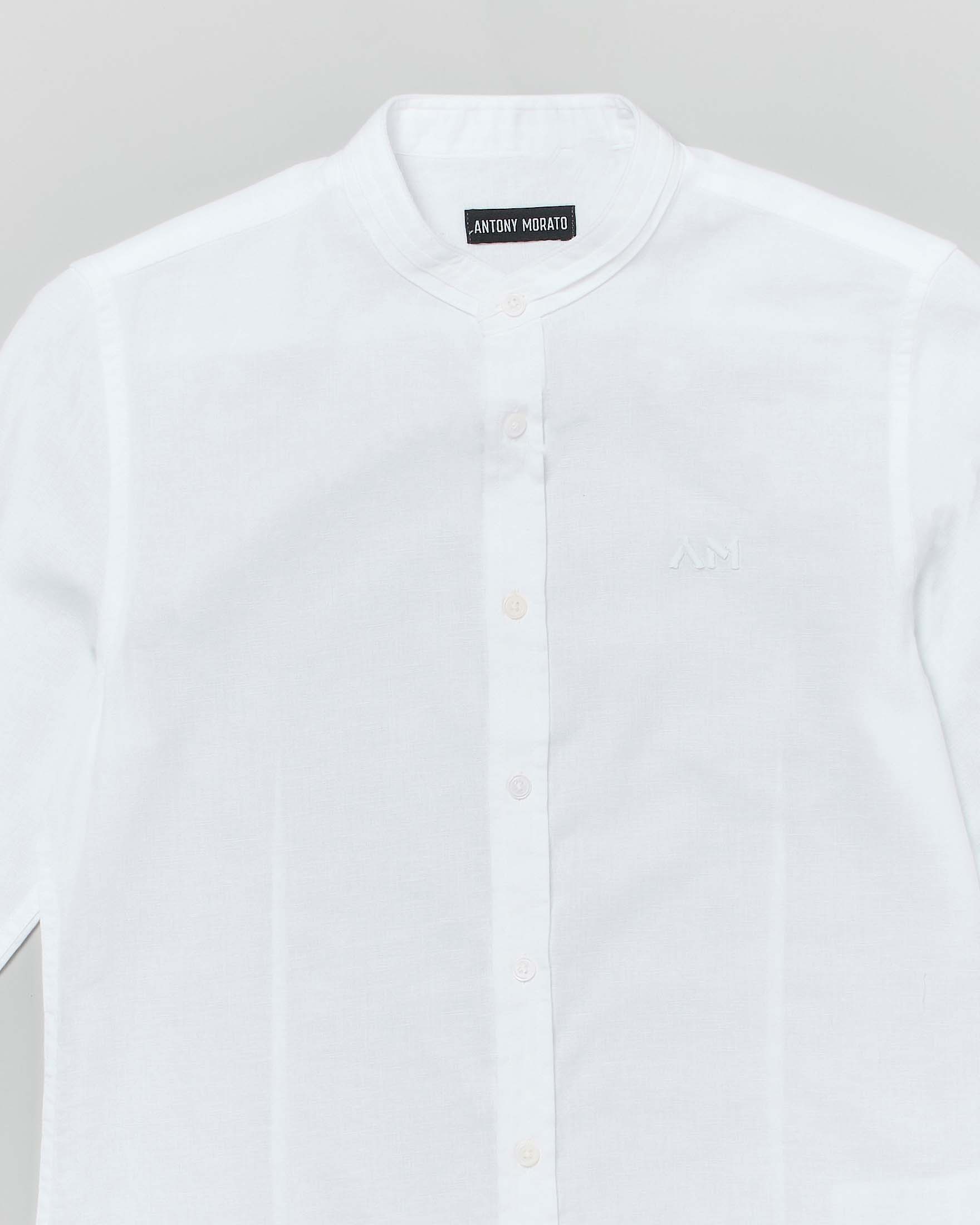 Camicia bianca coreana Antony Morato Kids in misto cotone e lino image