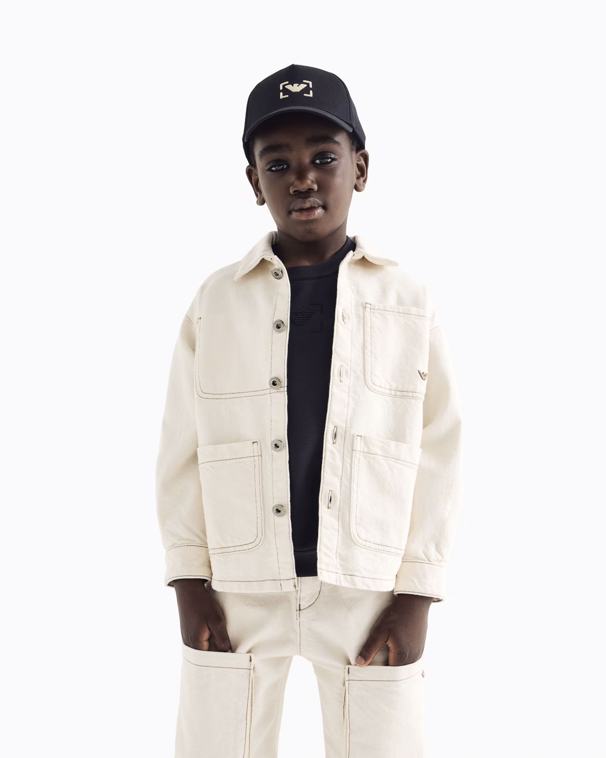 Giacca camicia Emporio Armani Junior color panna con maxi tasche image