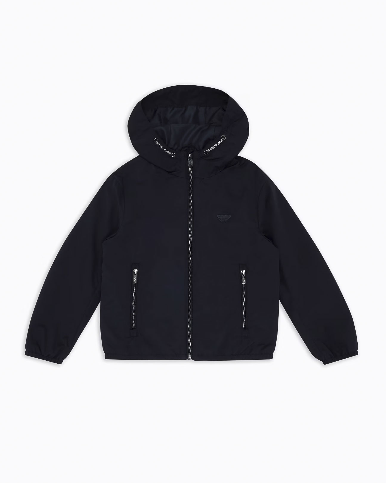 Giubbino antivento blu in nylon con cappuccio