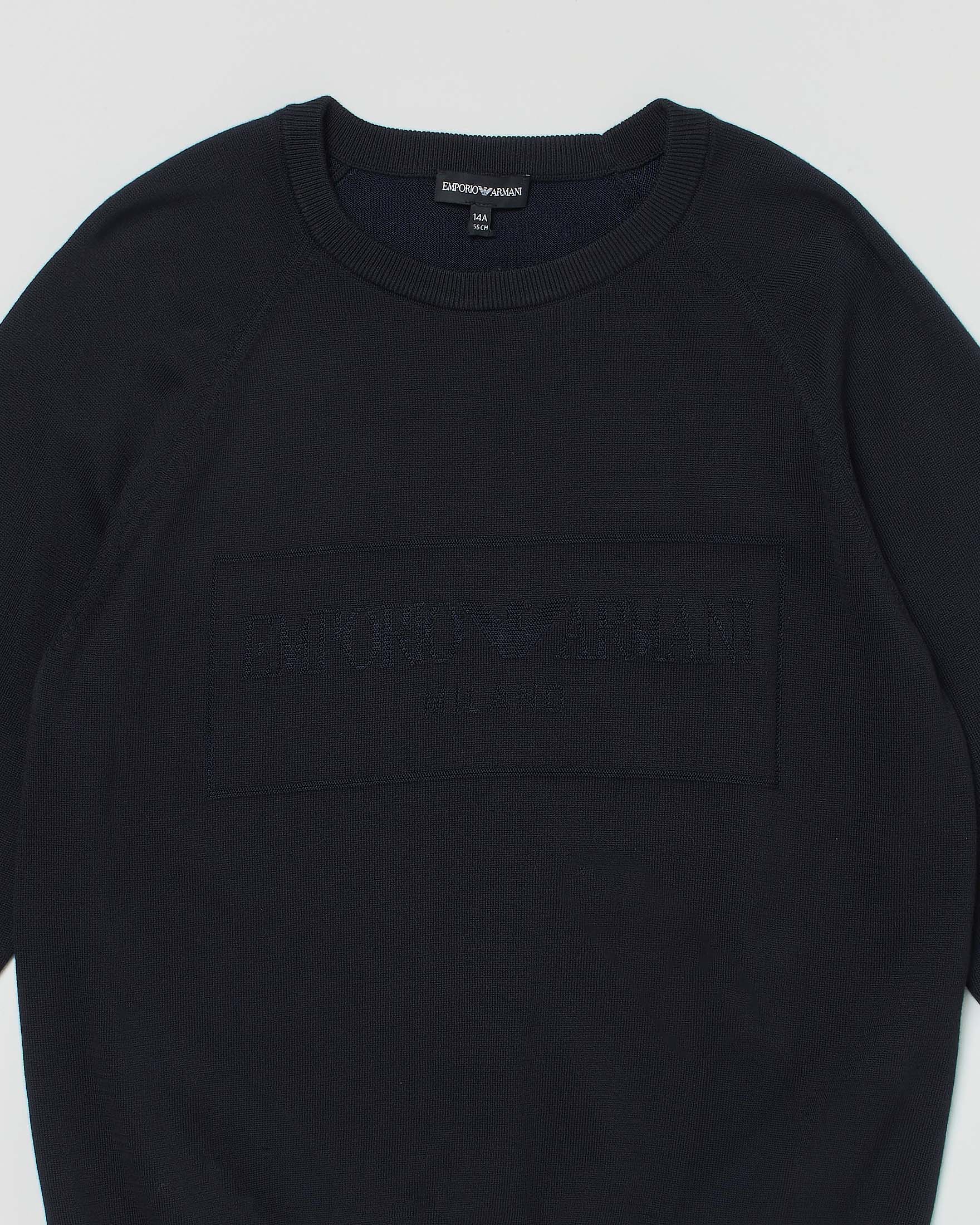 Maglioncino blu Emporio Armani Junior in misto cotone e viscosa con logo in tono image