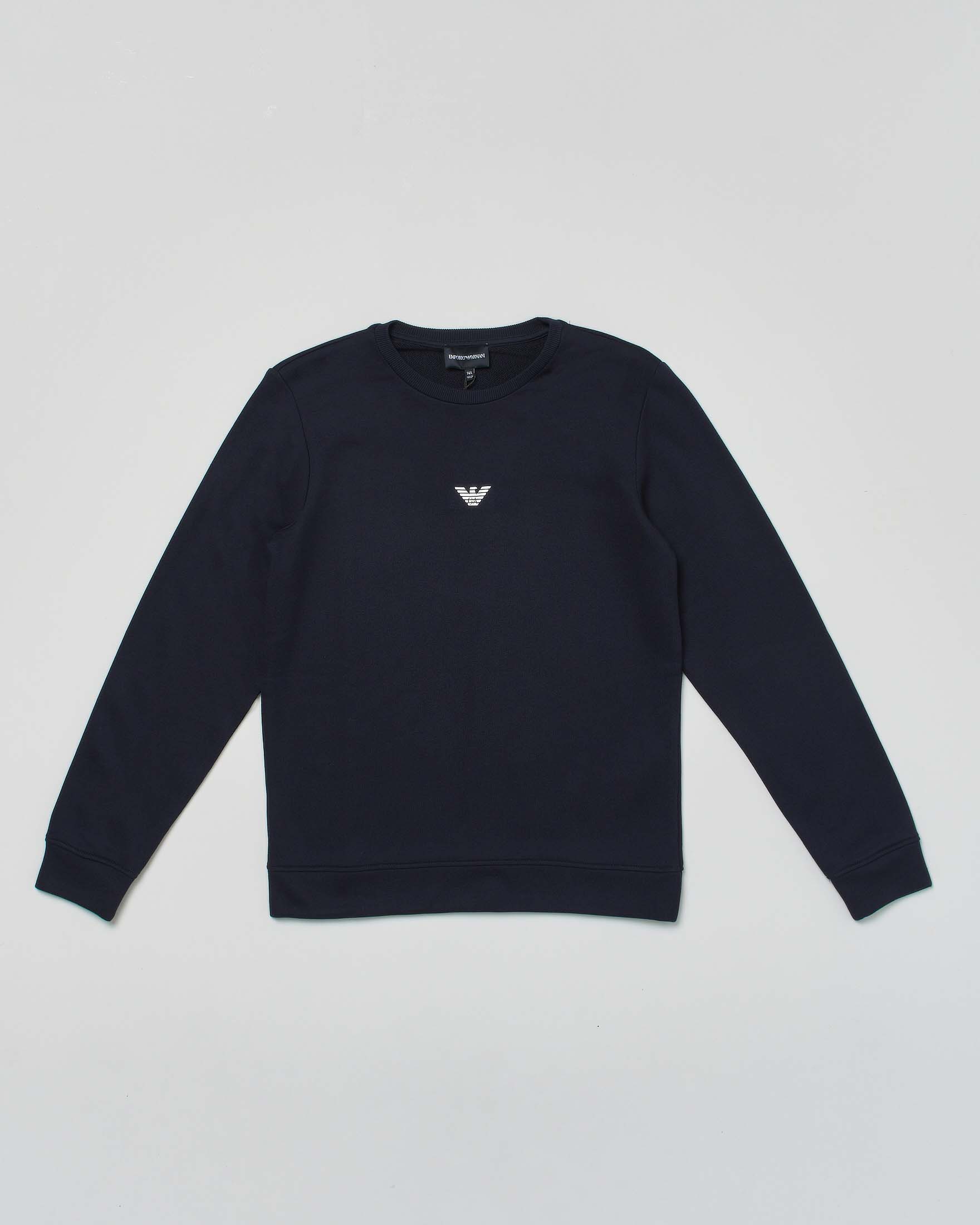Felpa blu notte girocollo Junior in misto modal e cotone con mini logo aquila stampato