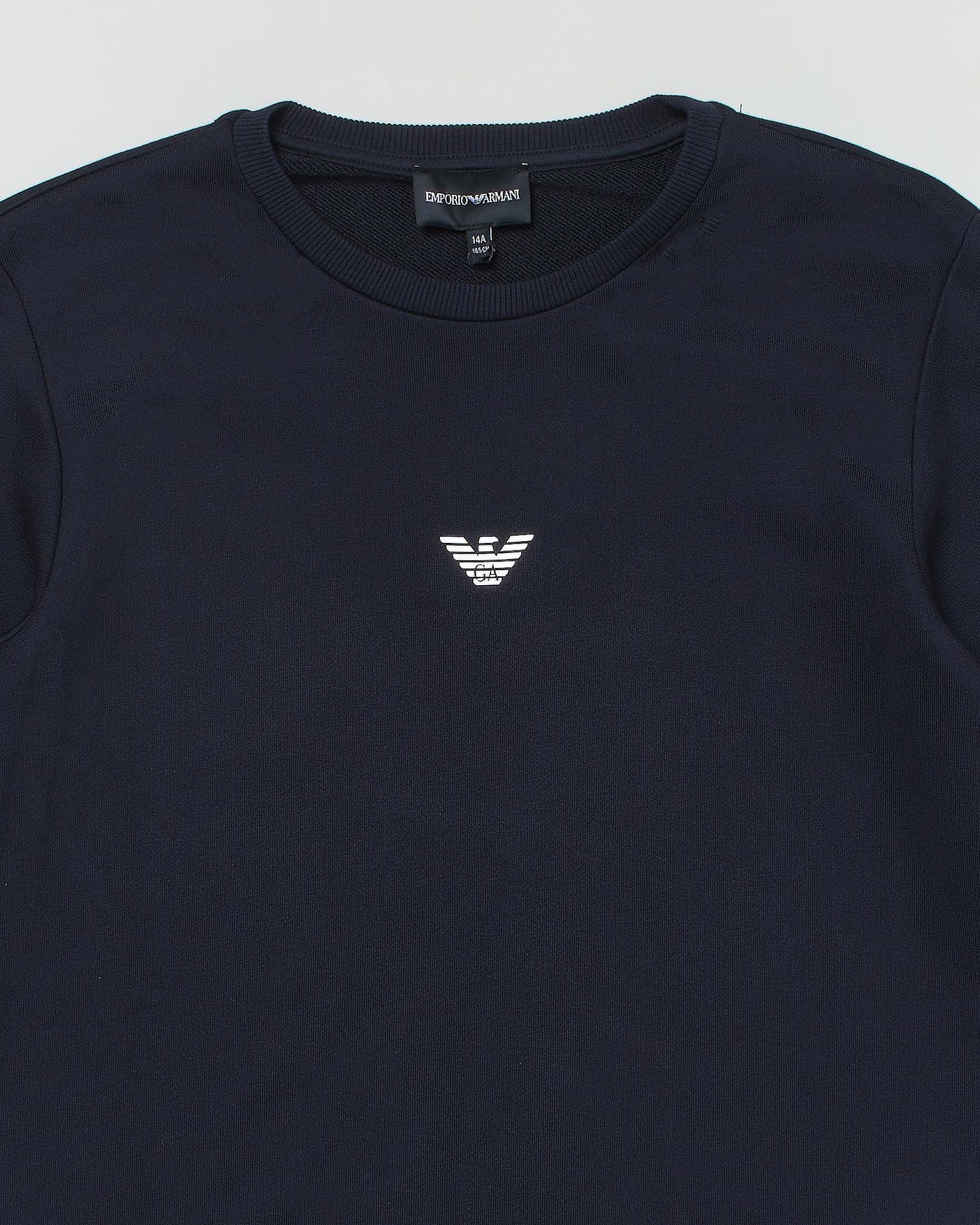Felpa blu notte girocollo Emporio Armani Junior in misto modal e cotone con mini logo aquila stampato image