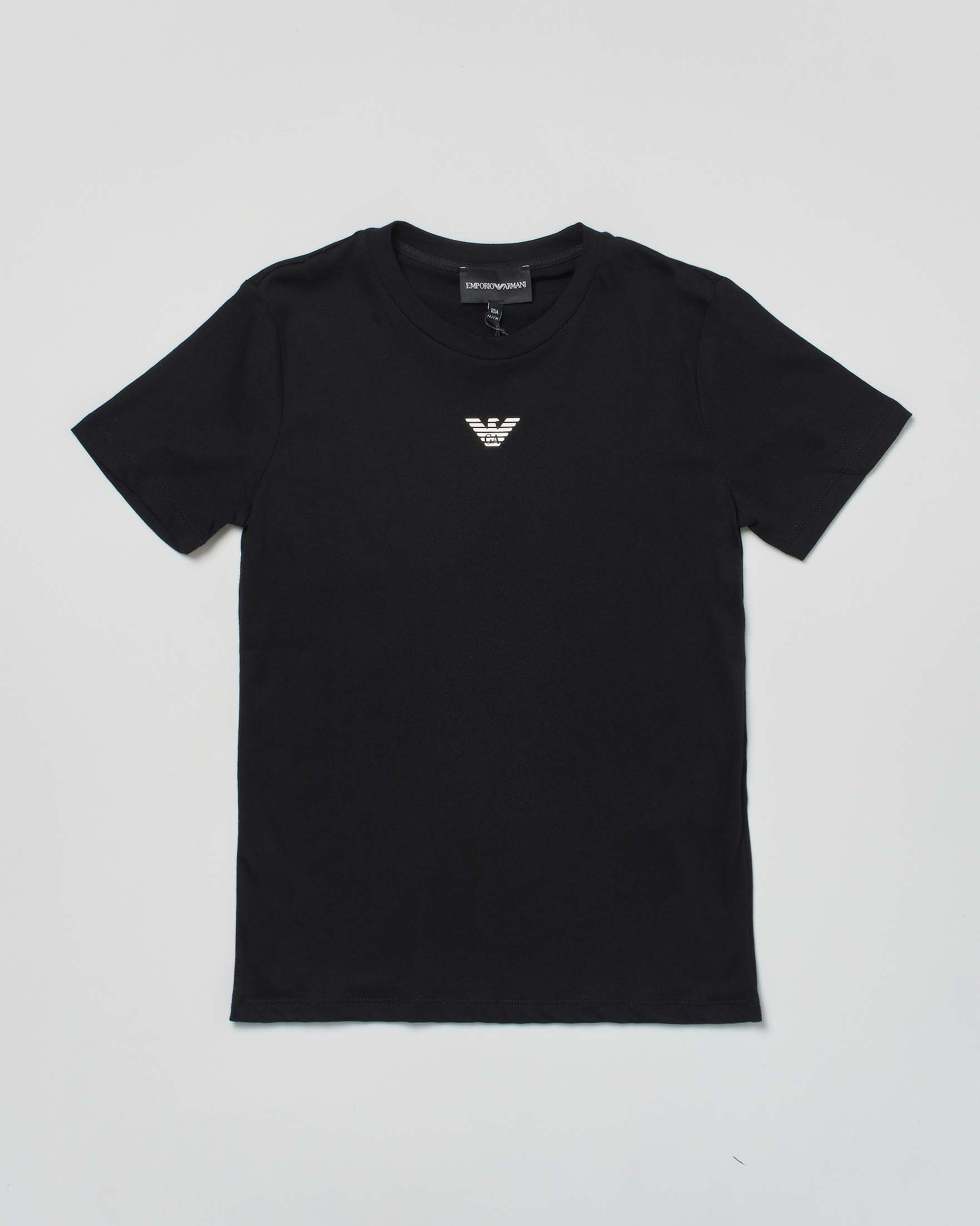 T-shirt nera mezza manica in cotone con logo aquila