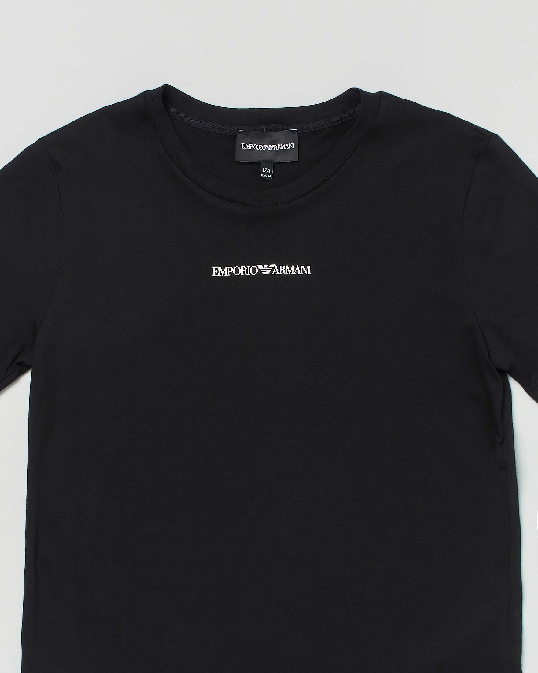T-shirt nera mezza manica Emporio Armani Junior in cotone con scritta logo image