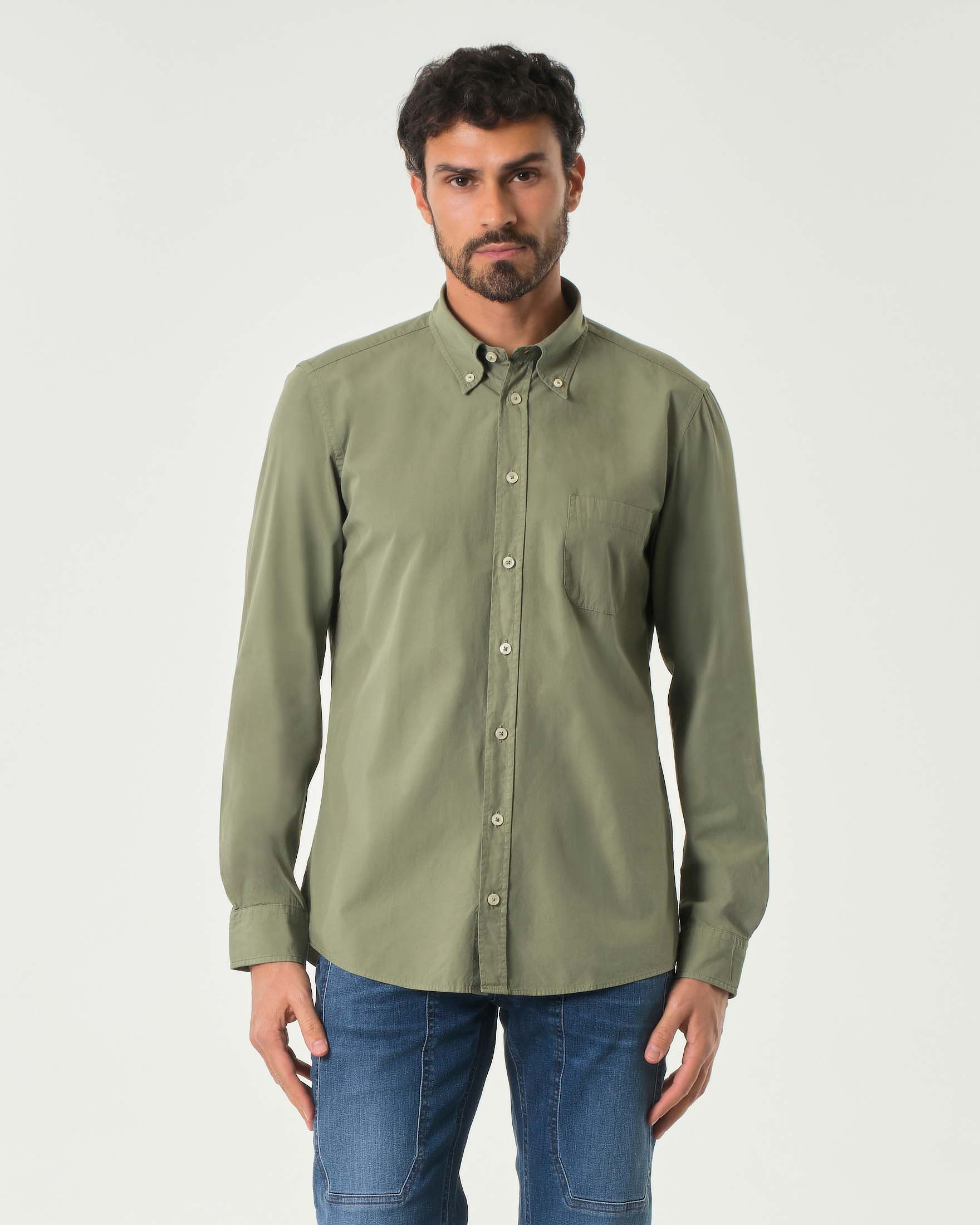 Camicia verde militare My Stuff button down in popeline di puro cotone