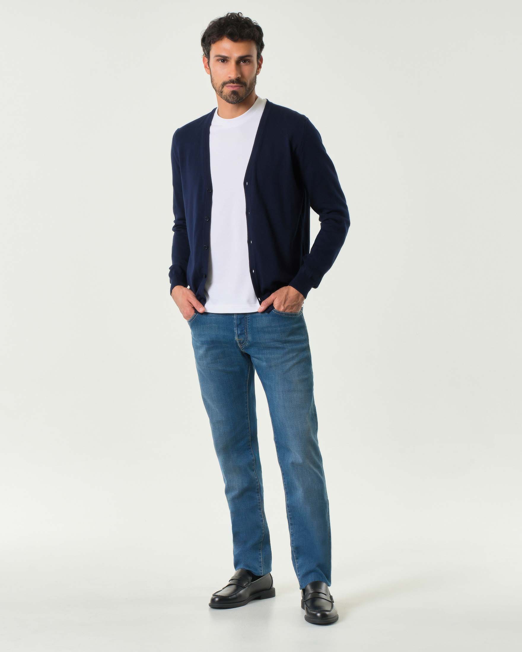 Cardigan blu Pellizzari in puro cotone made in Italy