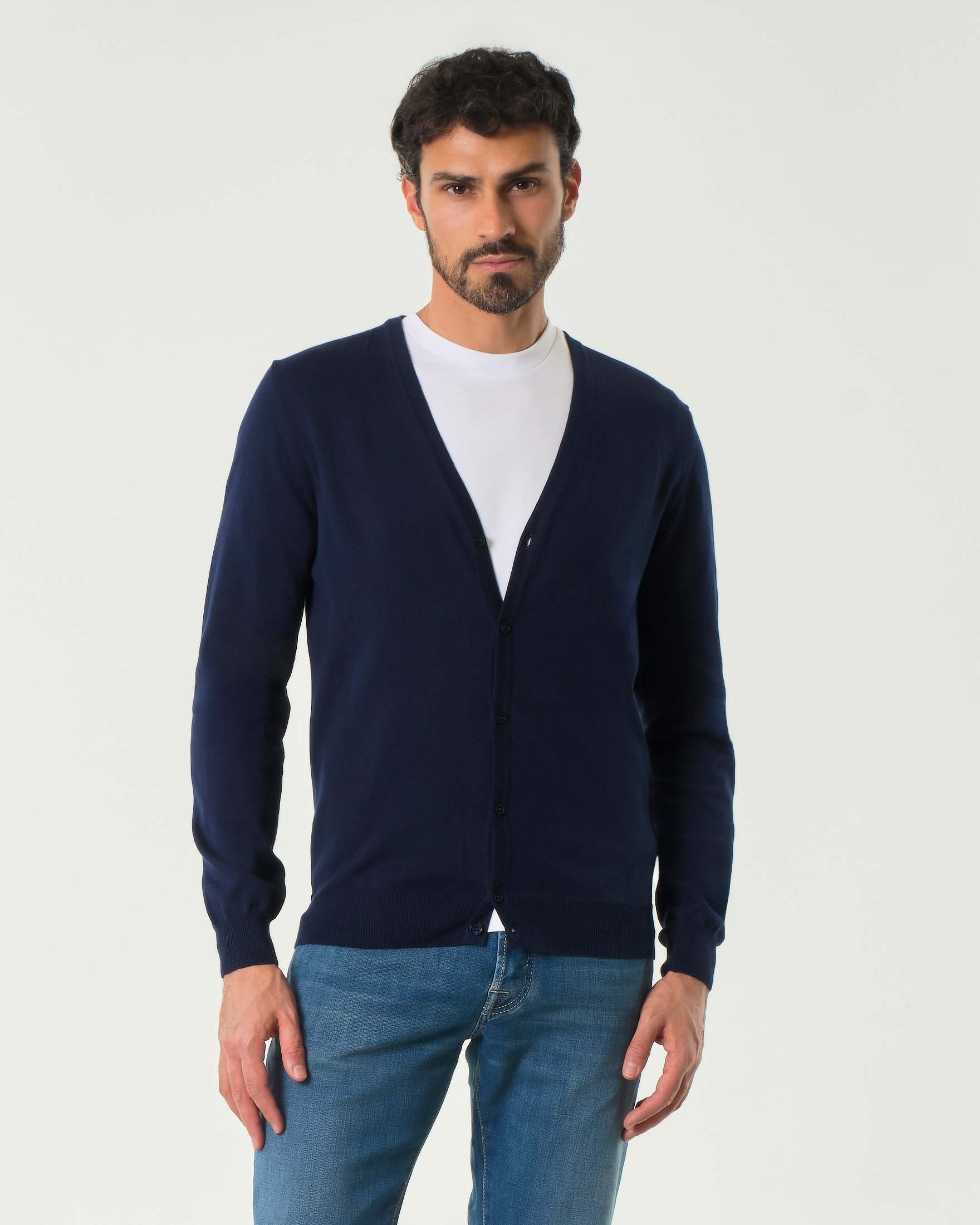 Cardigan blu Pellizzari in puro cotone made in Italy image