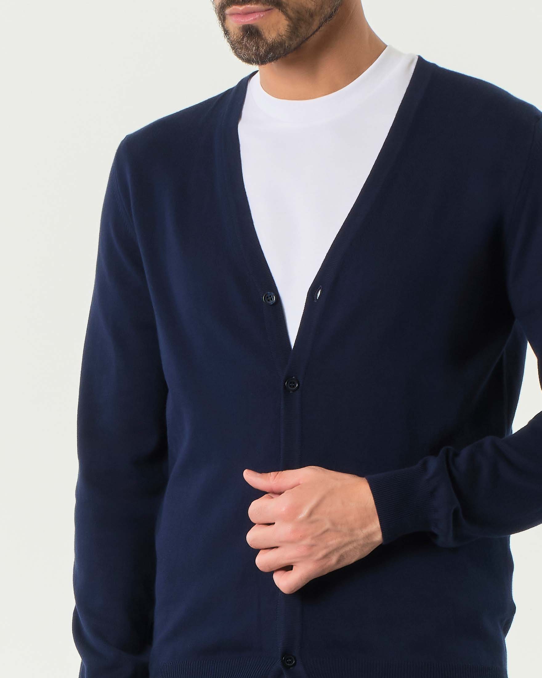 Cardigan blu Pellizzari in puro cotone made in Italy