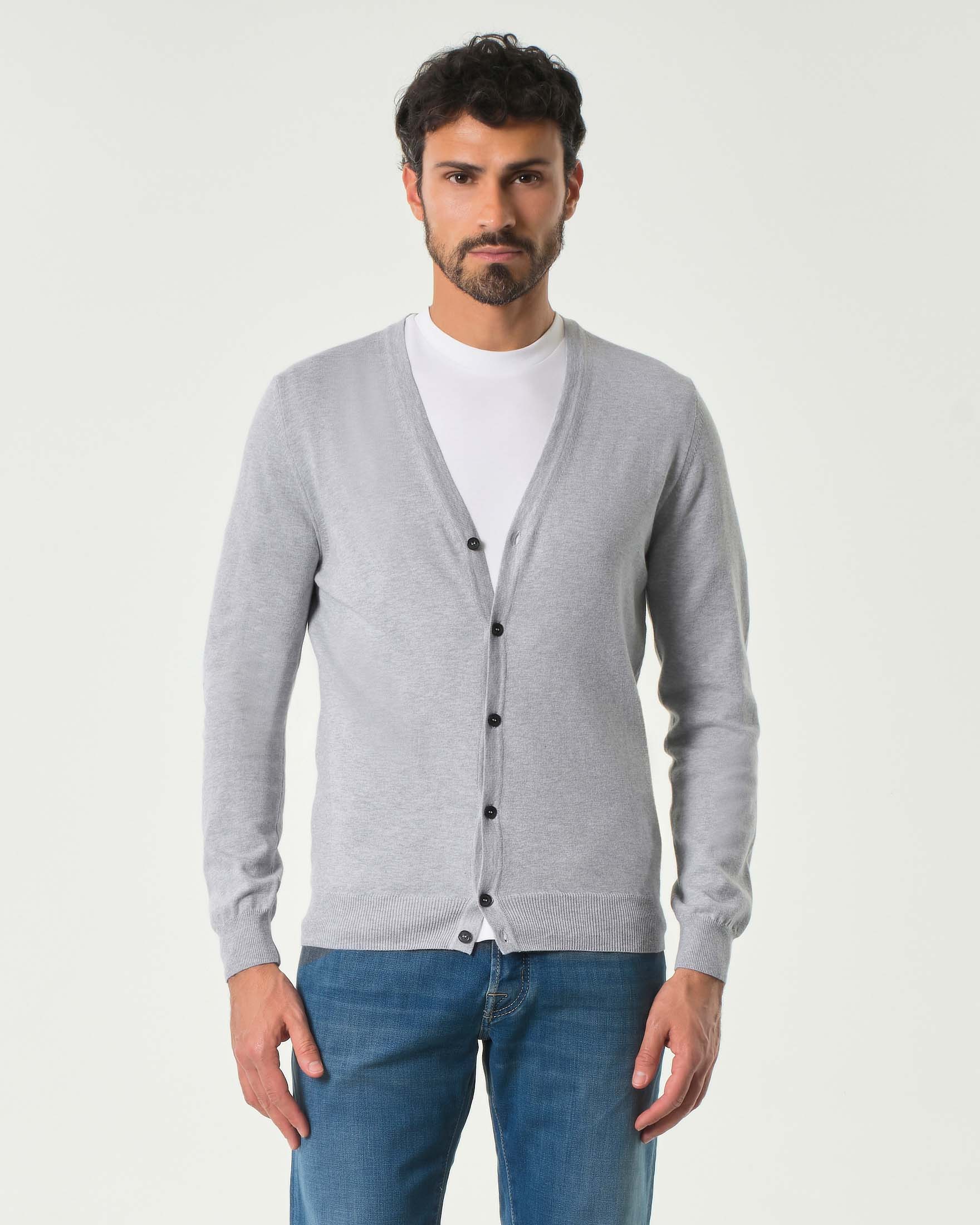 Cardigan grigio chiaro Pellizzari in puro cotone made in Italy