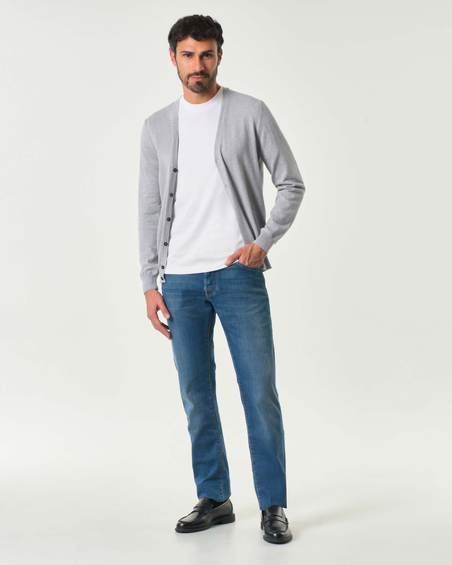 Cardigan grigio chiaro Pellizzari in puro cotone made in Italy image