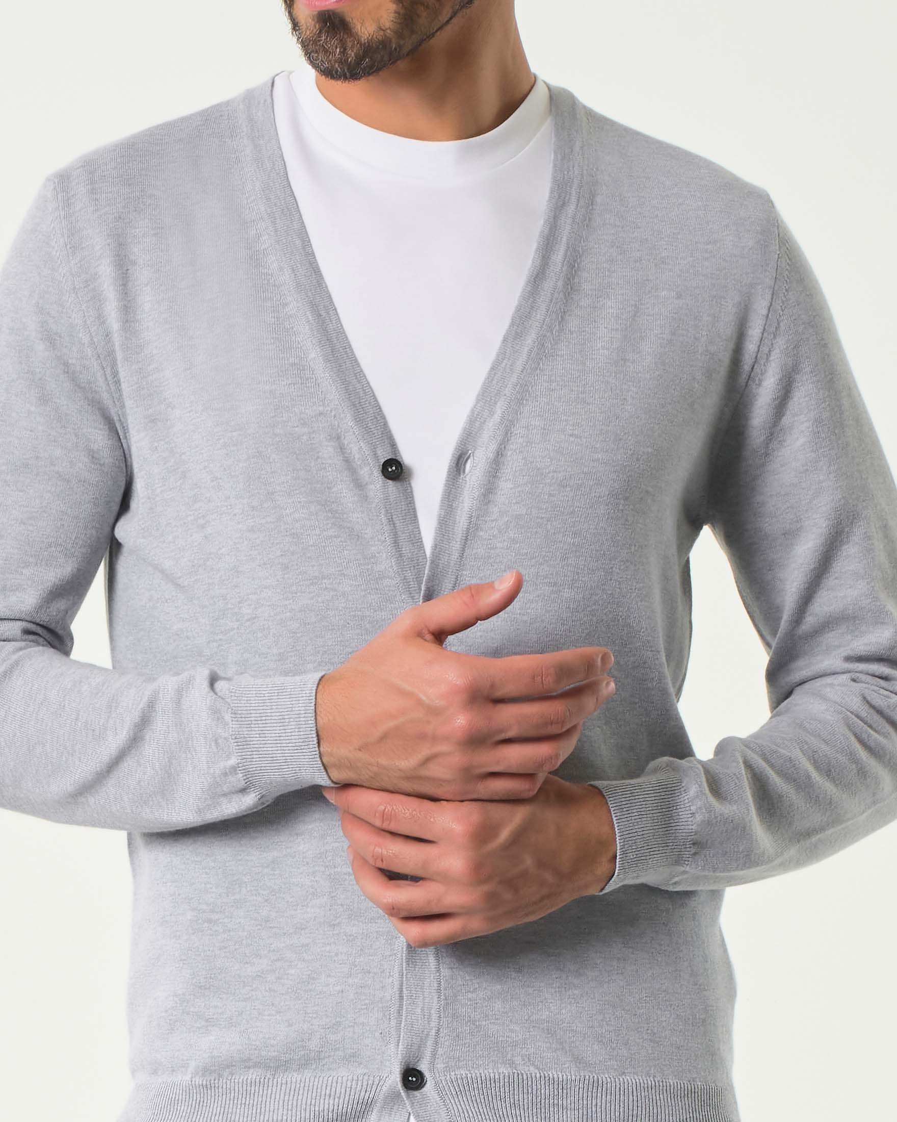 Cardigan grigio chiaro Pellizzari in puro cotone made in Italy
