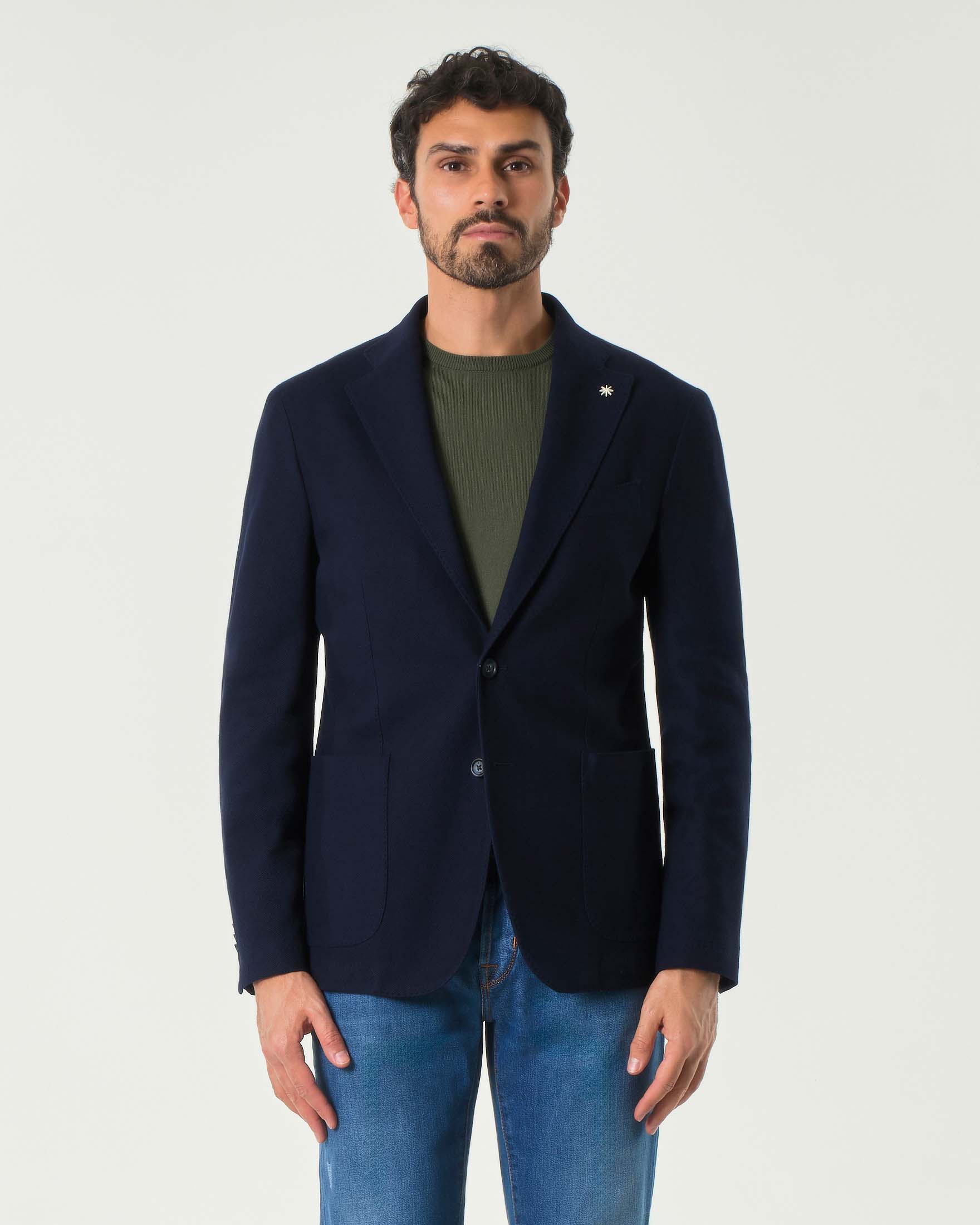 Blazer blu in jersey di puro cotone micro armatura image