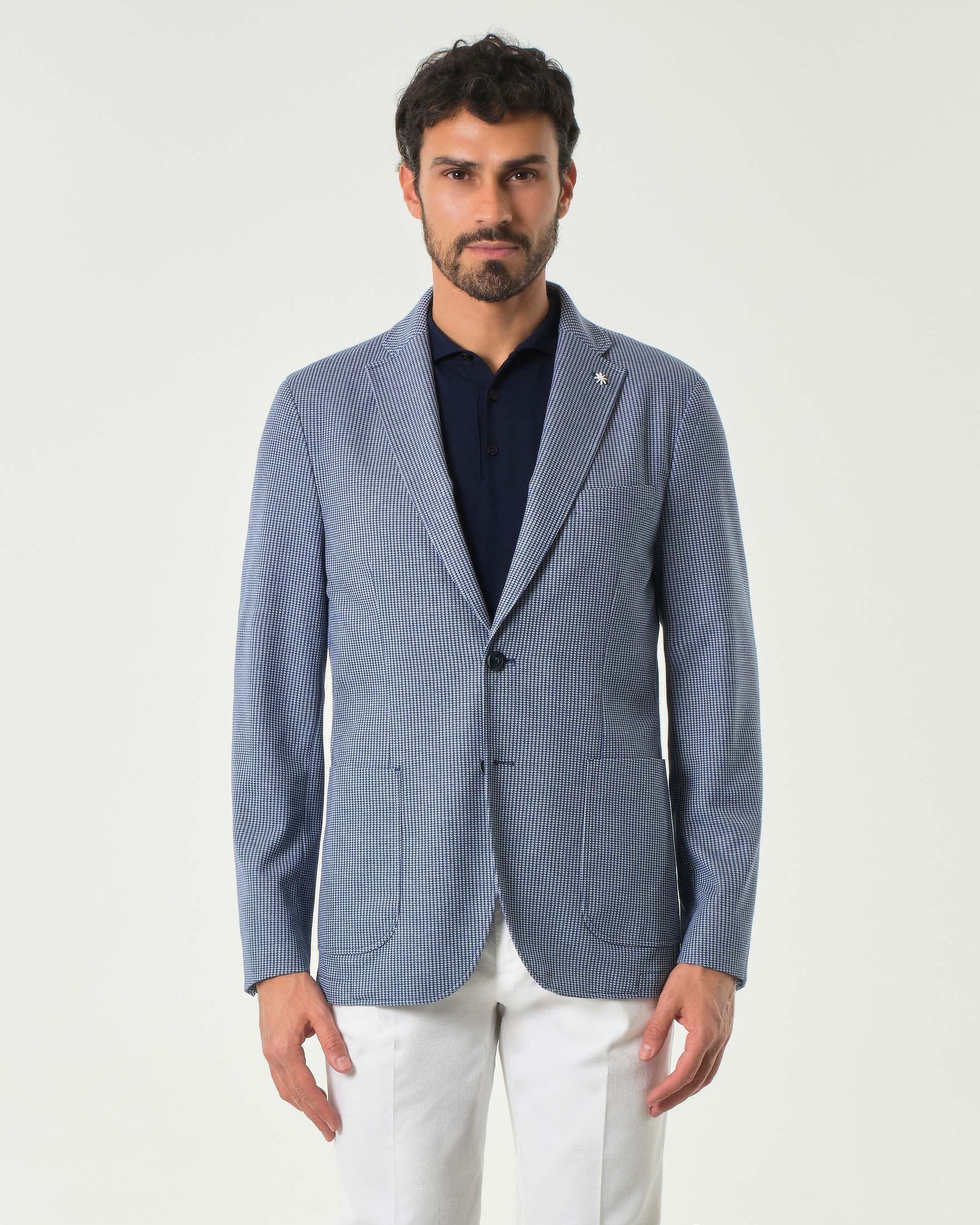 Blazer micro pied de poule blu e bianco in viscosa stretch