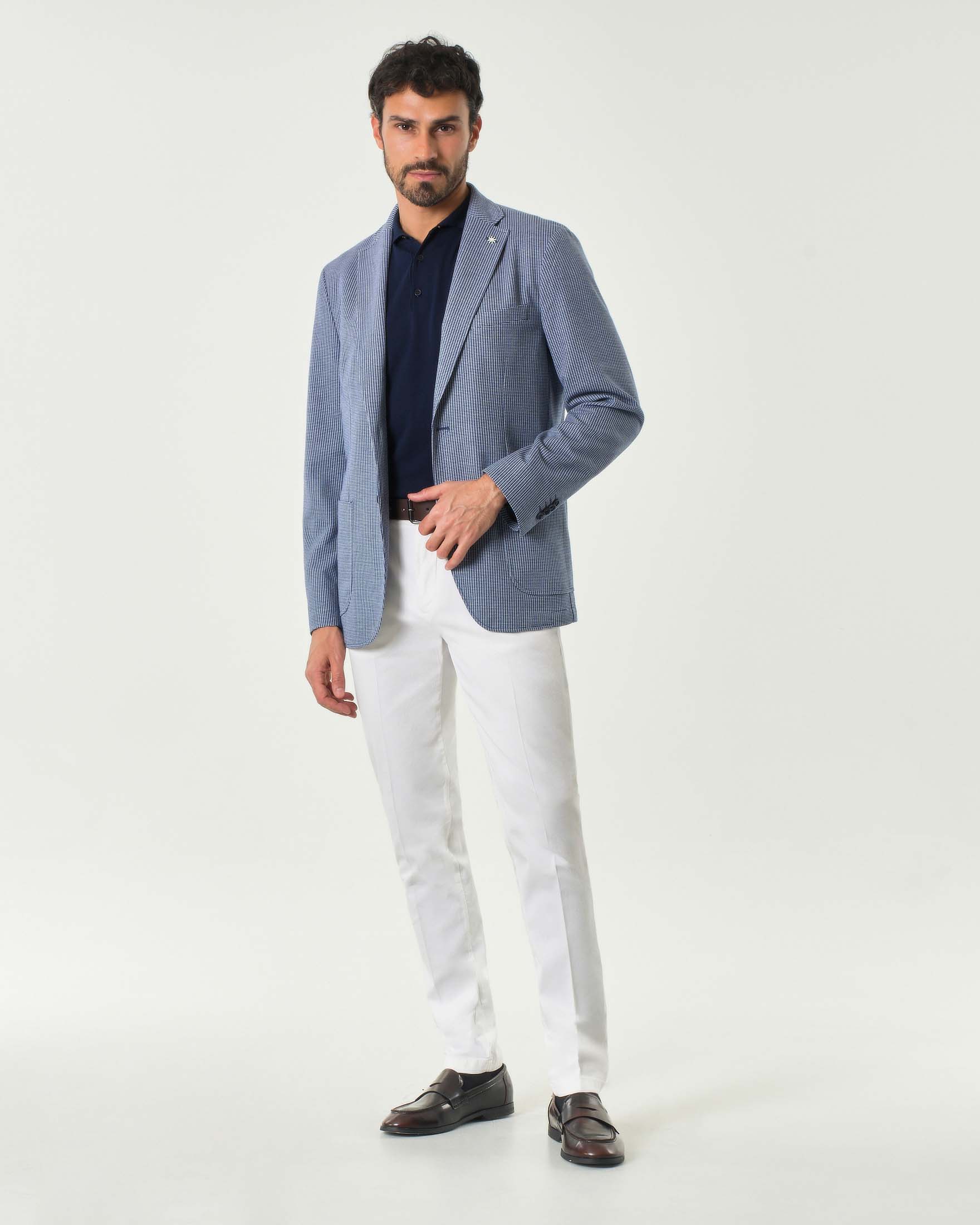 Blazer micro pied de poule blu e bianco in viscosa stretch image