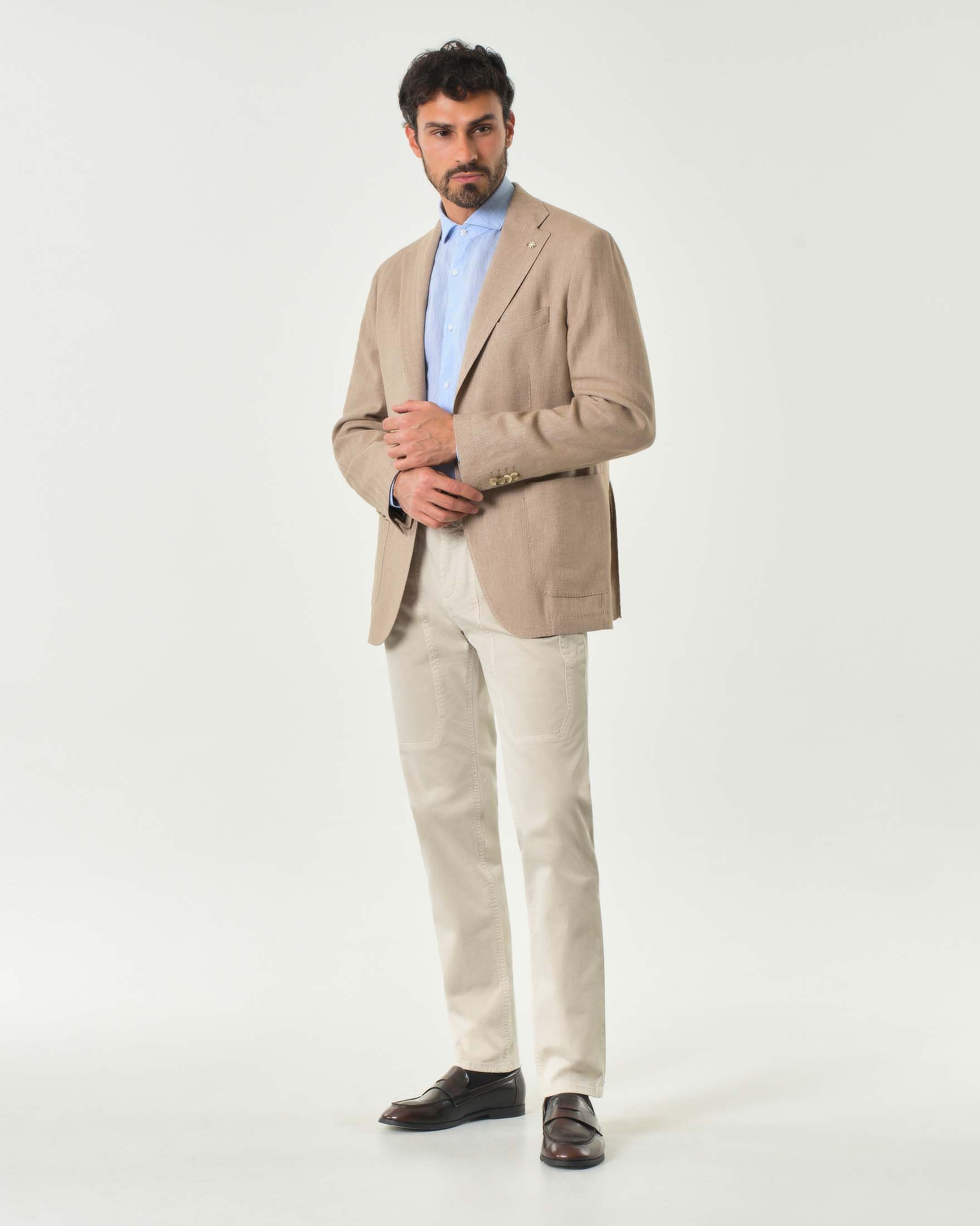 Blazer sabbia in resca di cotone e lino