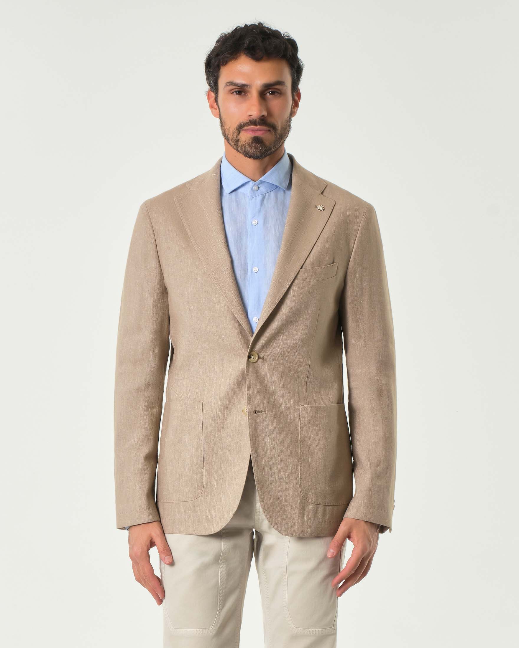 Blazer sabbia in resca di cotone e lino image