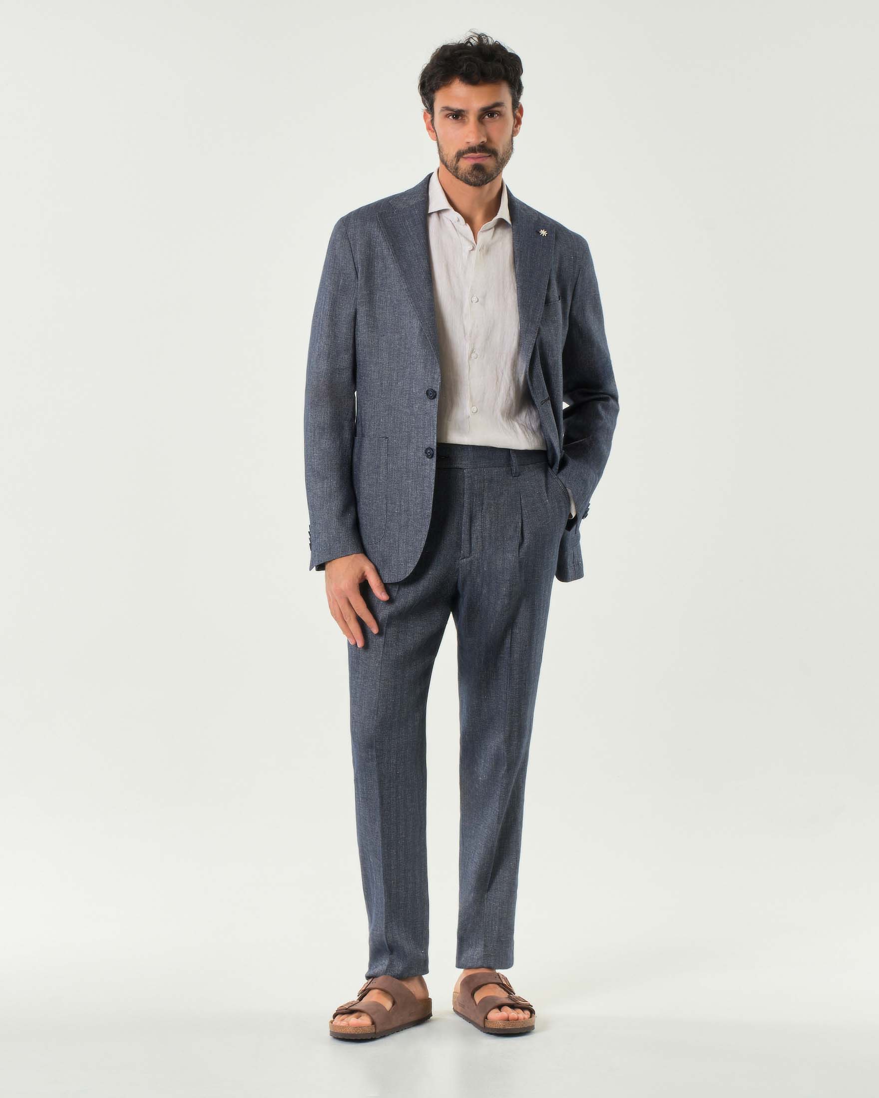 Blazer blu in resca di cotone e lino image