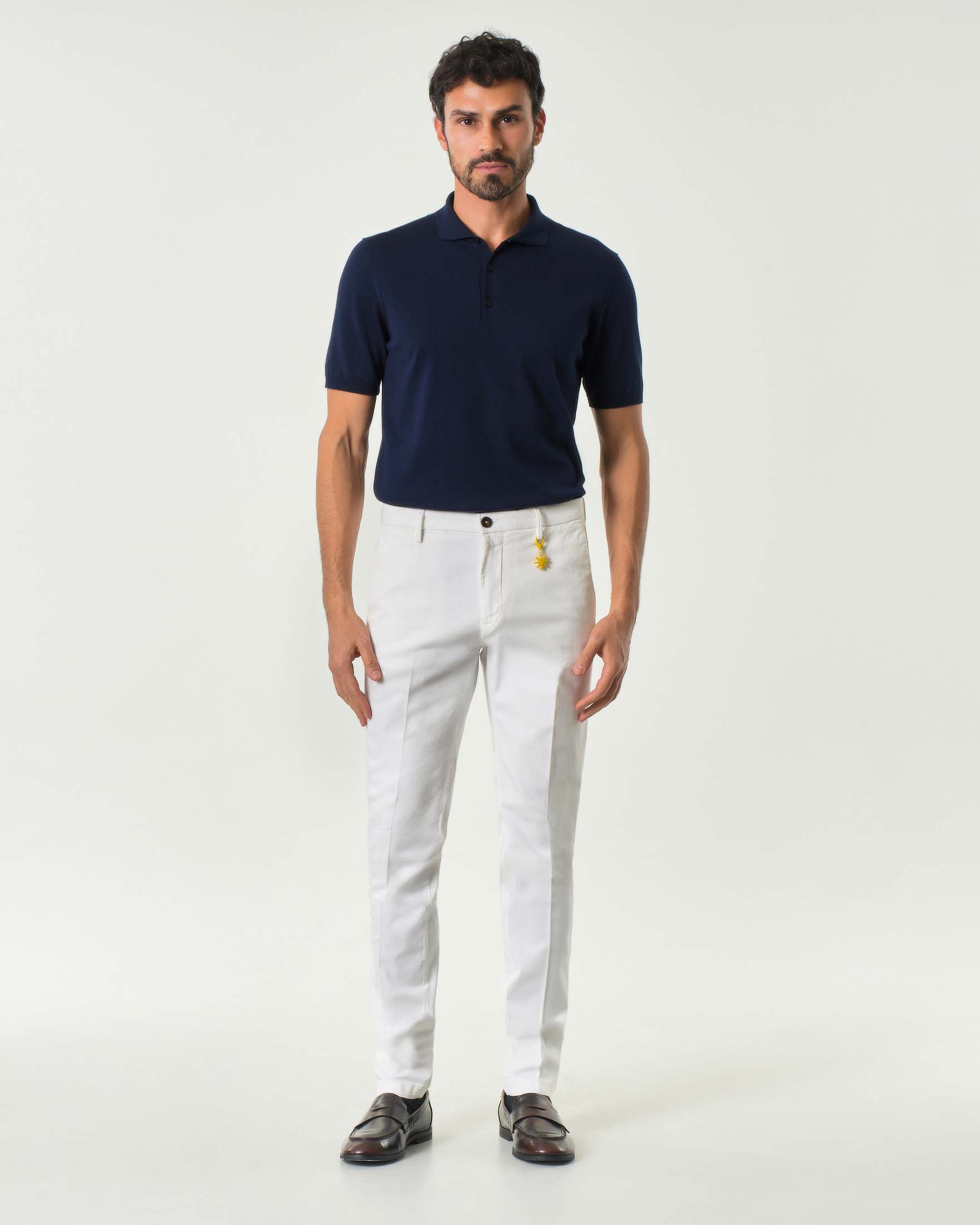 Pantalone chino bianco in cotone stretch micro armatura