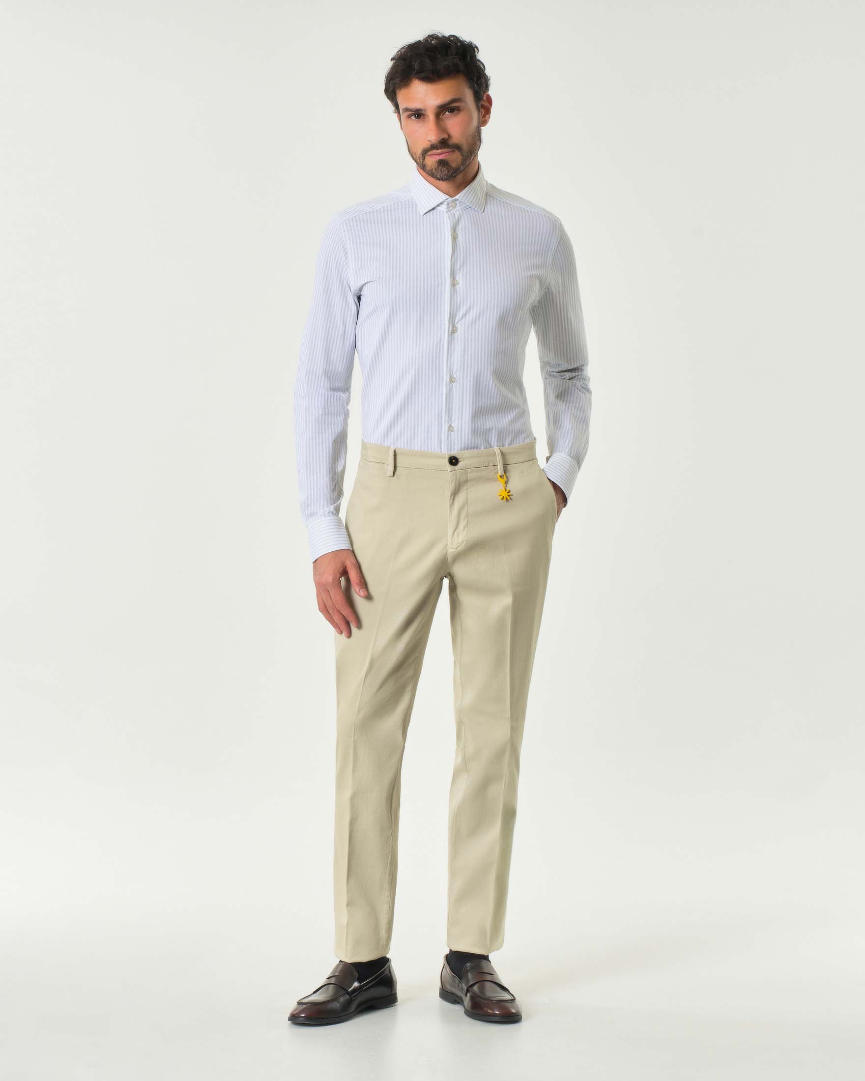 Pantalone chino beige in cotone stretch micro armatura