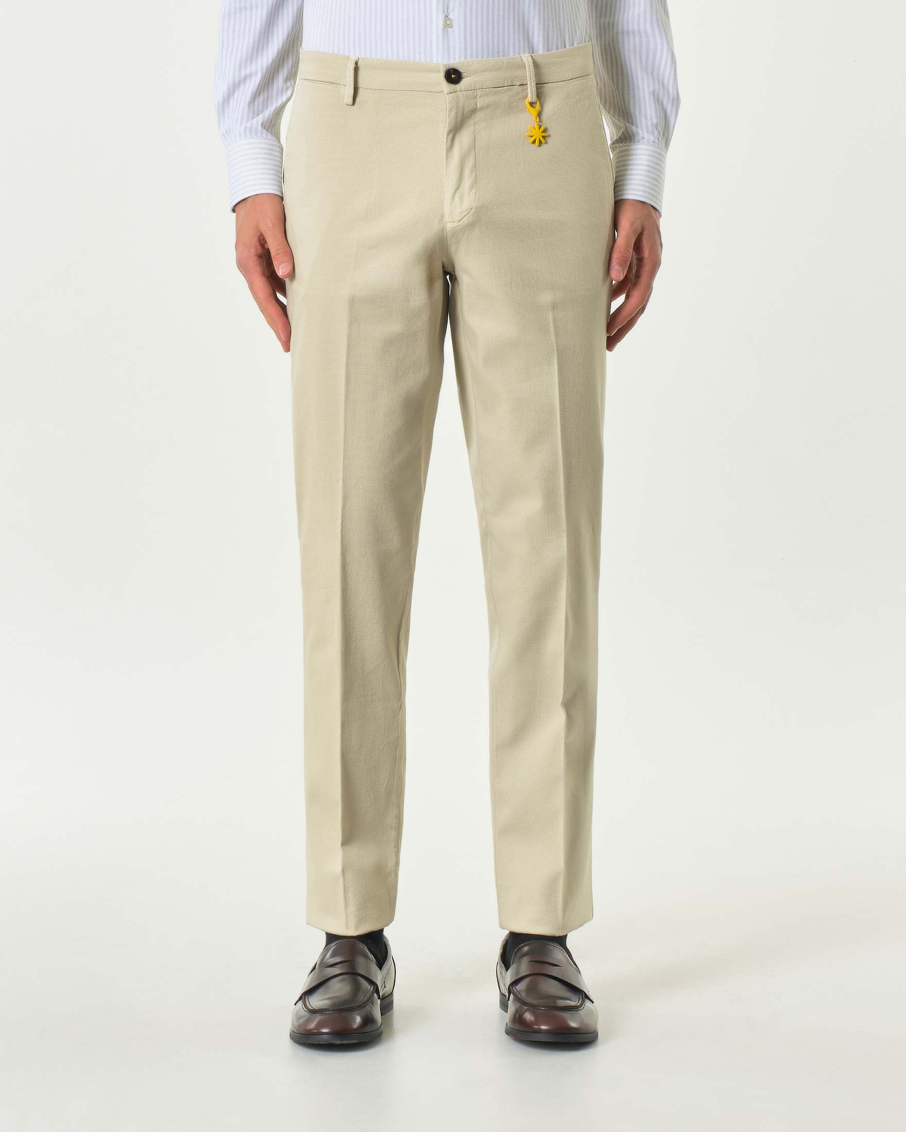 Pantalone chino beige in cotone stretch micro armatura image