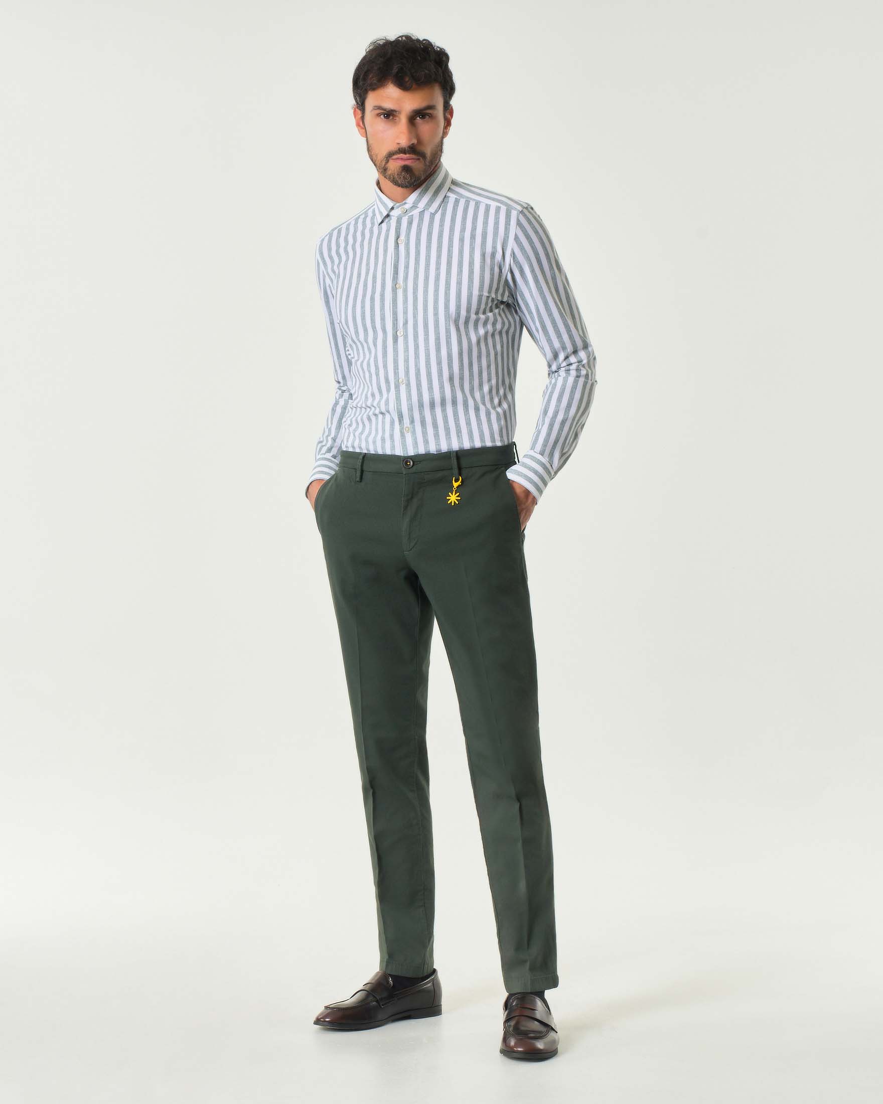 Pantalone chino verde militare in cotone stretch micro armatura