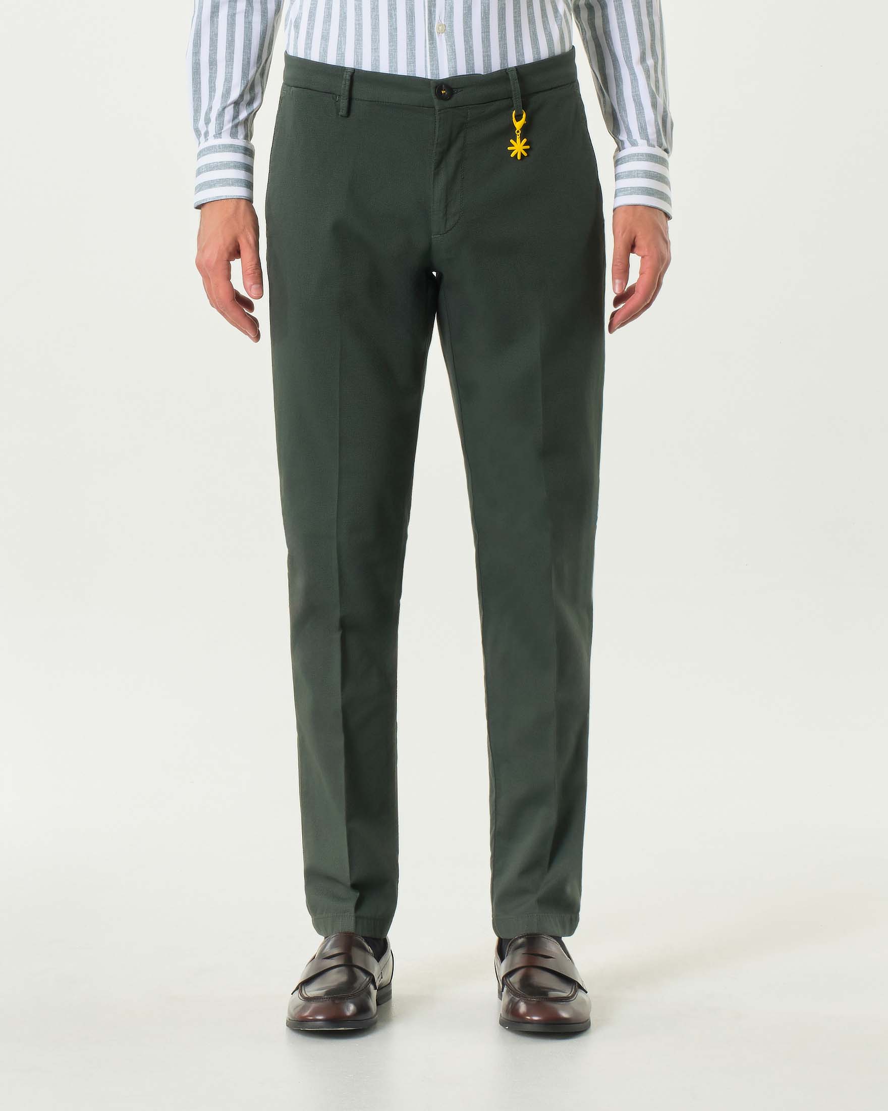 Pantalone chino verde militare in cotone stretch micro armatura image