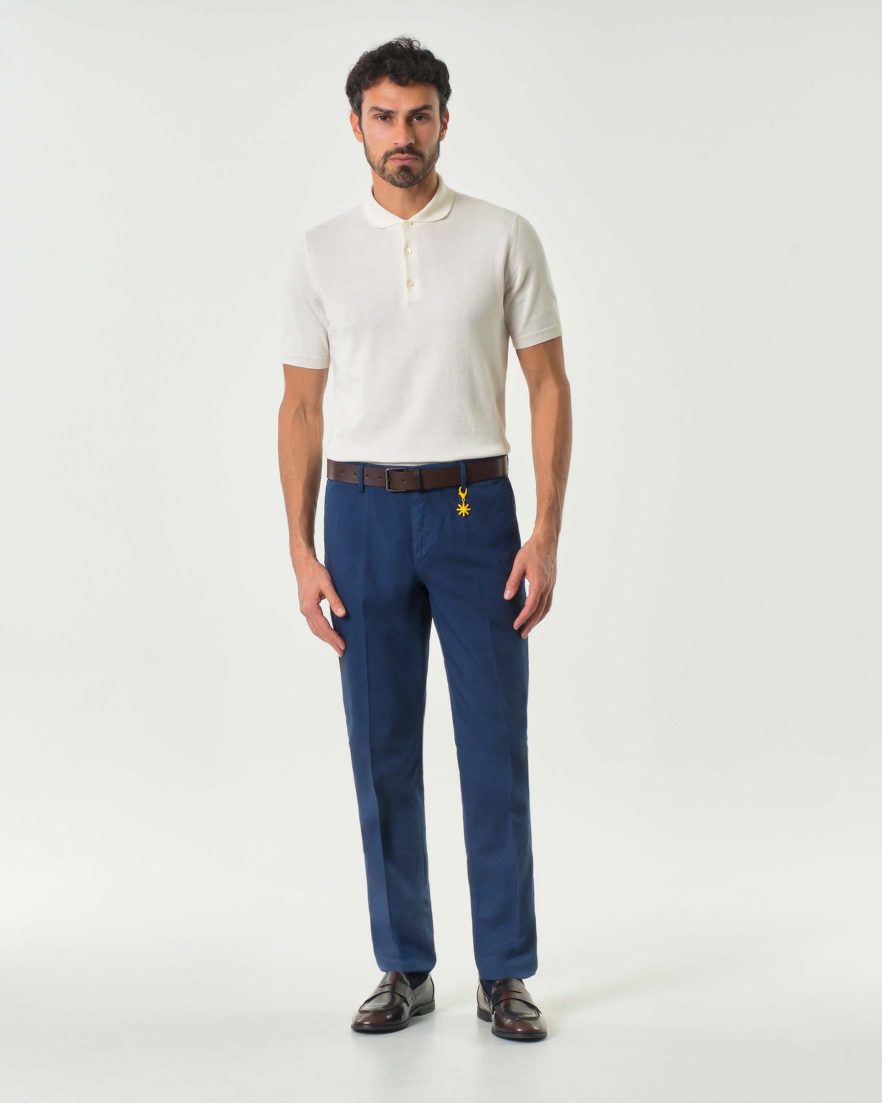 Pantalone chino blu royal in cotone stretch micro armatura