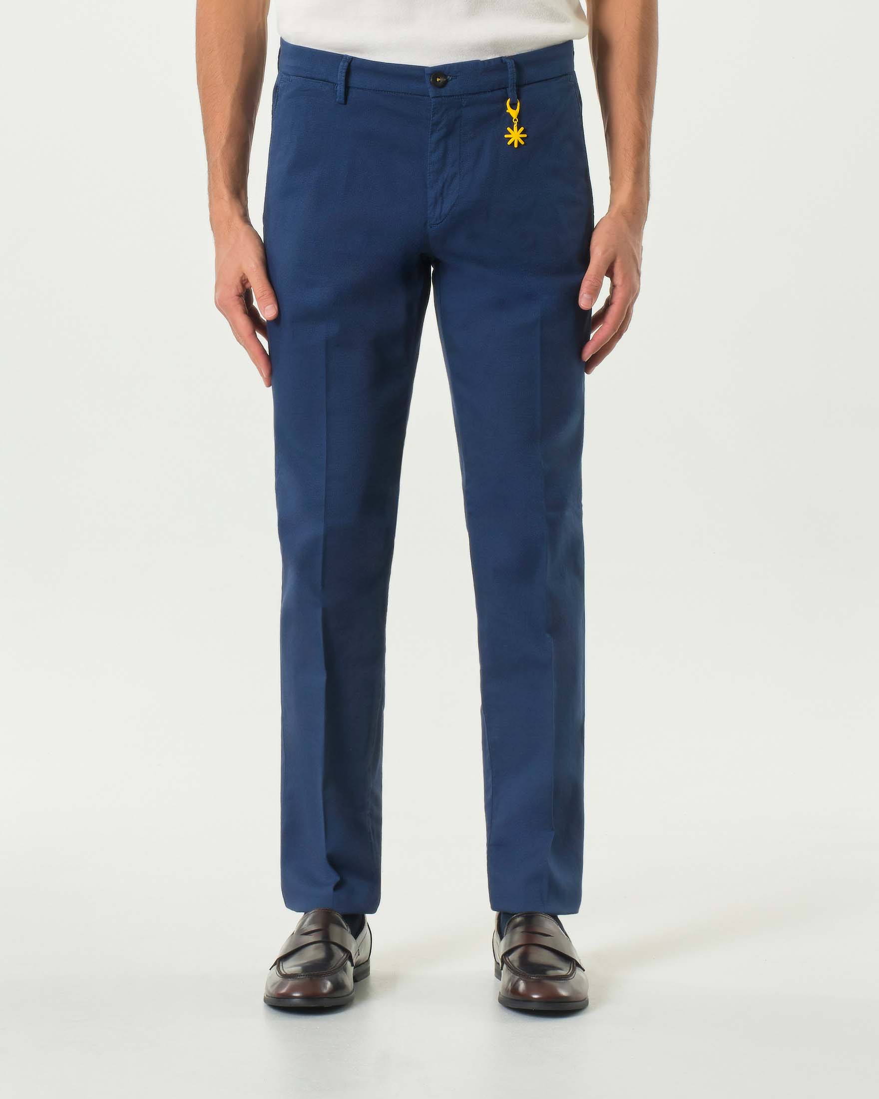 Pantalone chino blu royal in cotone stretch micro armatura image