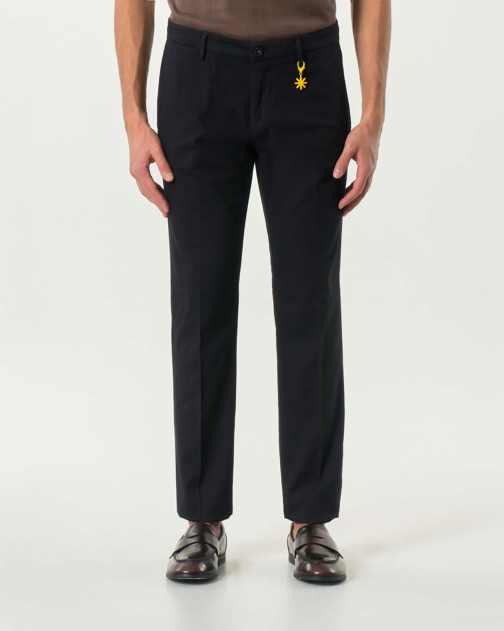 Pantalone chino blu notte in cotone stretch micro armatura