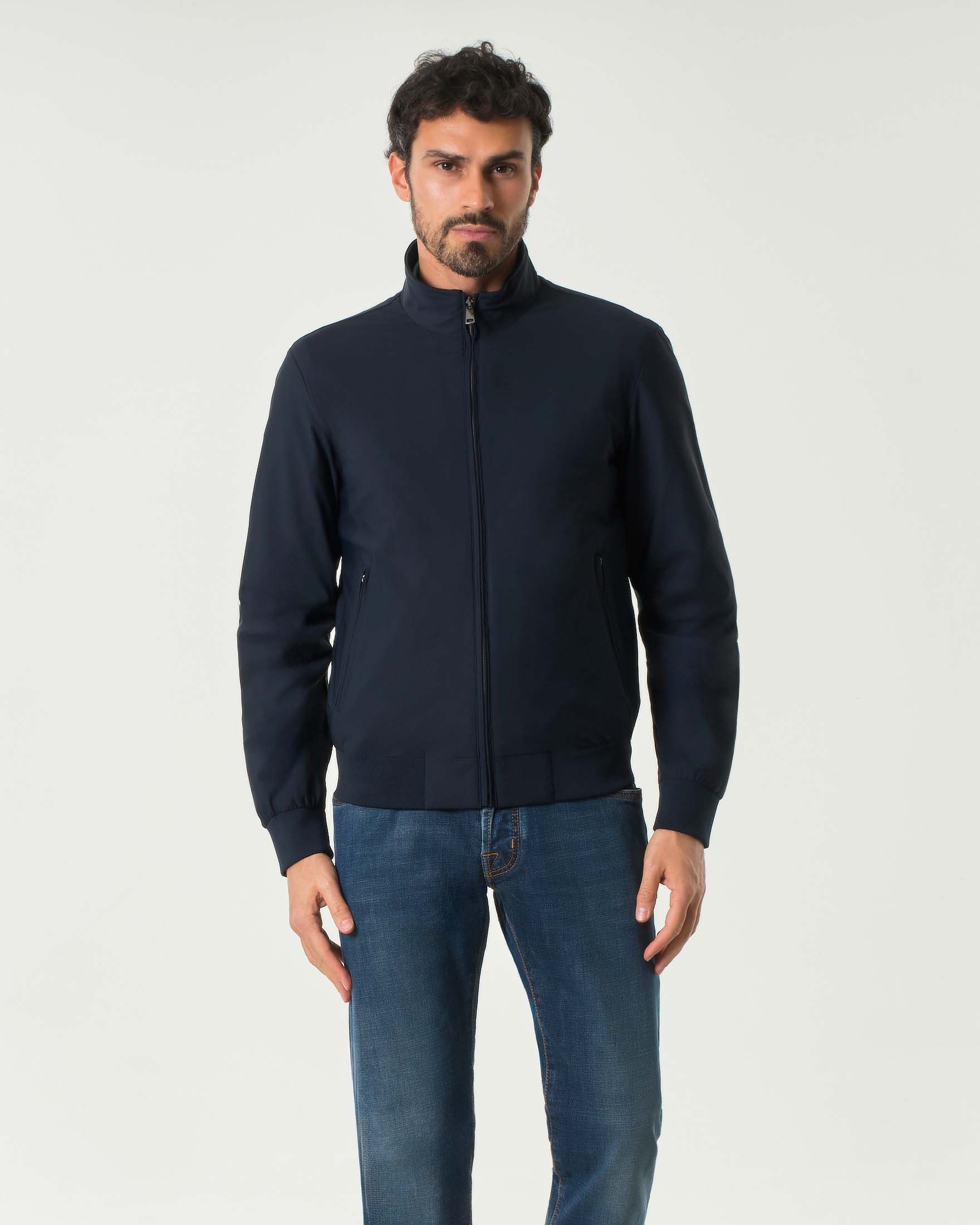 Bomber blu in tessuto tecnico stretch