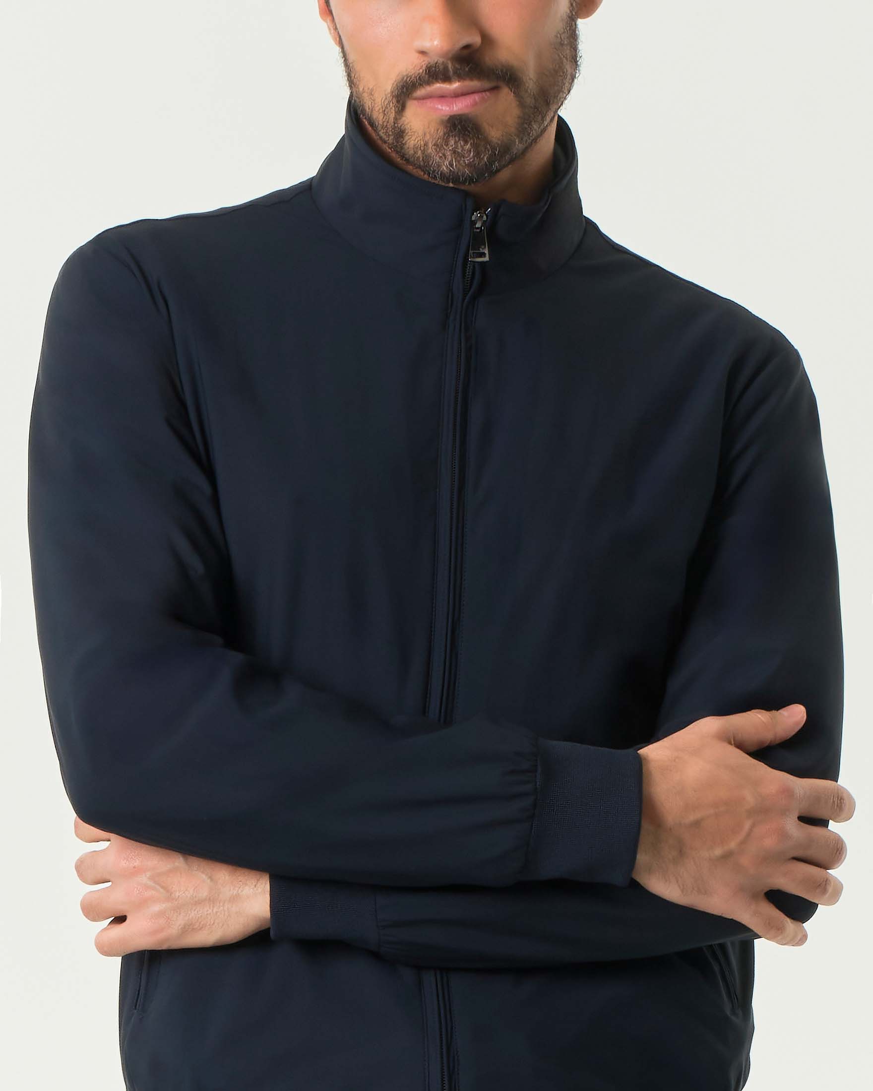 Bomber blu in tessuto tecnico stretch