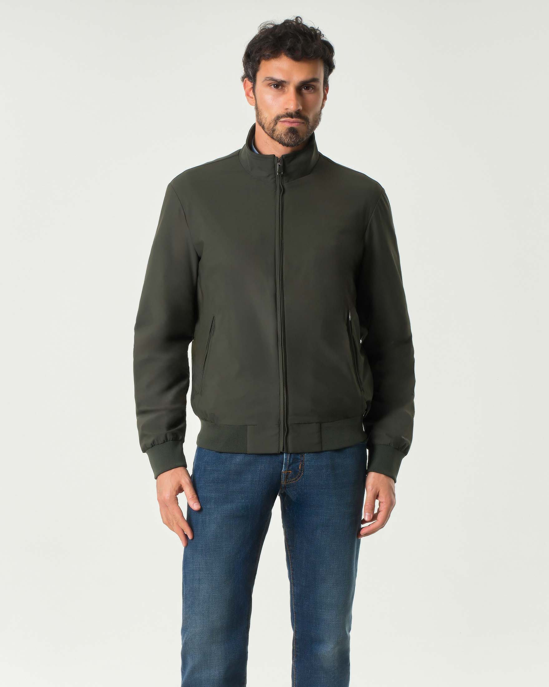 Bomber verde militare in tessuto tecnico stretch
