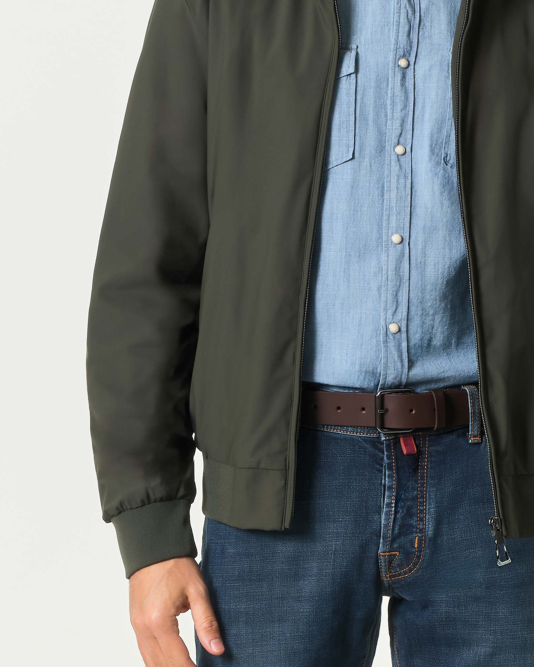 Bomber verde militare in tessuto tecnico stretch